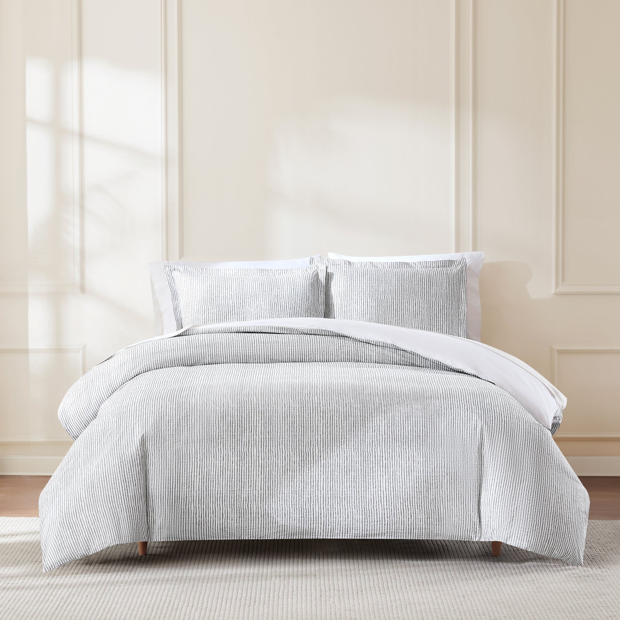 Premium Lima Stripe Cotton Duvet Cover Set - Queen Size, 3-Piece Bedding Set with Pillowcases - Soft & Breathable for All Seasons - Perfect for Master Bedroom, Guest Room & Vacation Homes