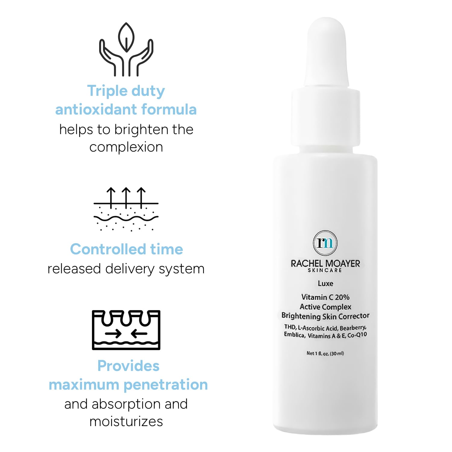 Rachel Moayer Luxe 20% Vitamin C Serum for Face - Brightening & Dark Spot Corrector, Anti-Aging Treatment with Hyaluronic Acid | Day & Night Use for Glowing Skin