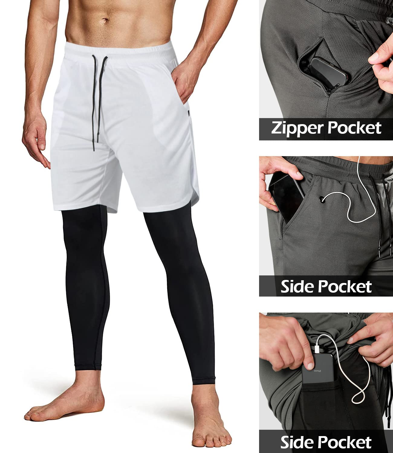 Aolesy Men's 2 in 1 Running Pants with Compression Liner - Breathable Gym Workout Training Athletic Pants for Jogging, Cycling & Fitness Activities