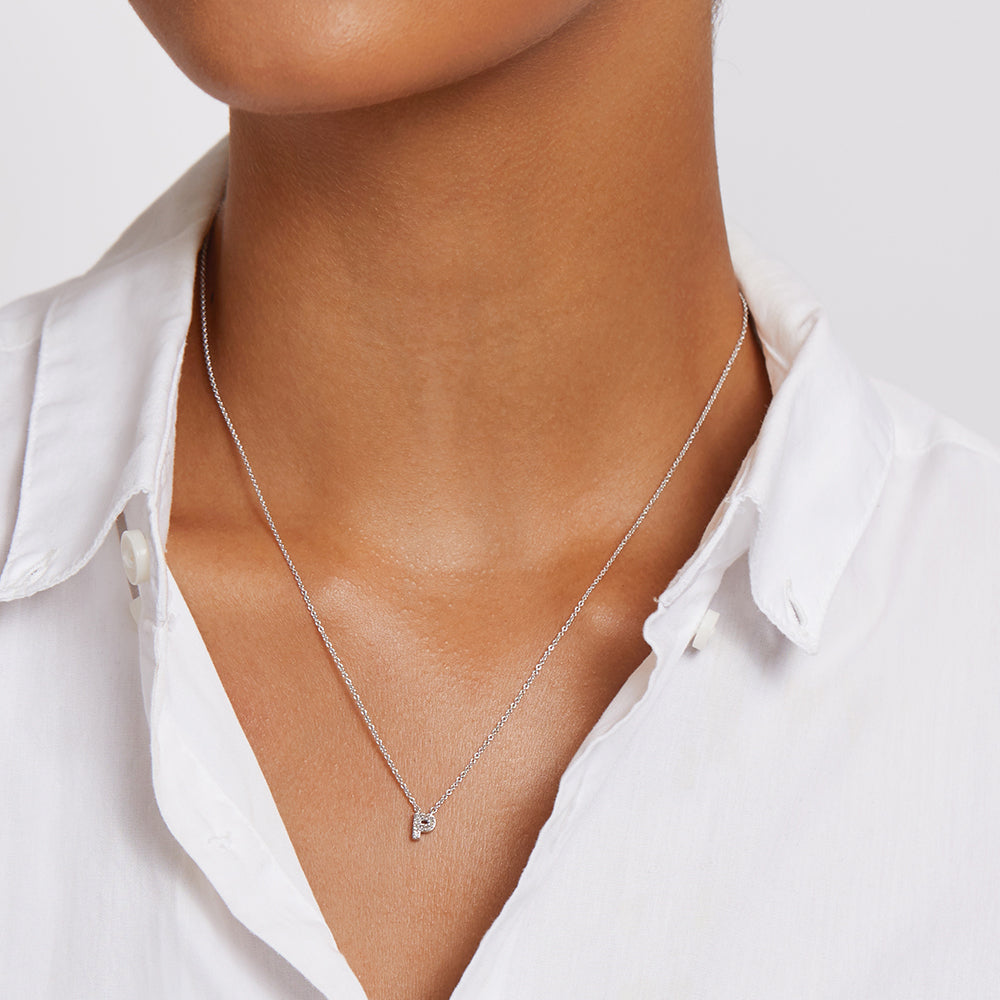 Diamond Letter P Necklace in Sterling Silver - Elegant Personalized Jewelry Gift for Women, Perfect for Birthdays, Anniversaries & Special Occasions