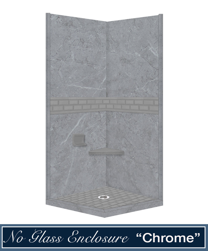 Grio Marble Subway Tile Corner Shower Enclosure Kit - Waterproof Bathroom Upgrade for Modern Homes & Luxury Hotels