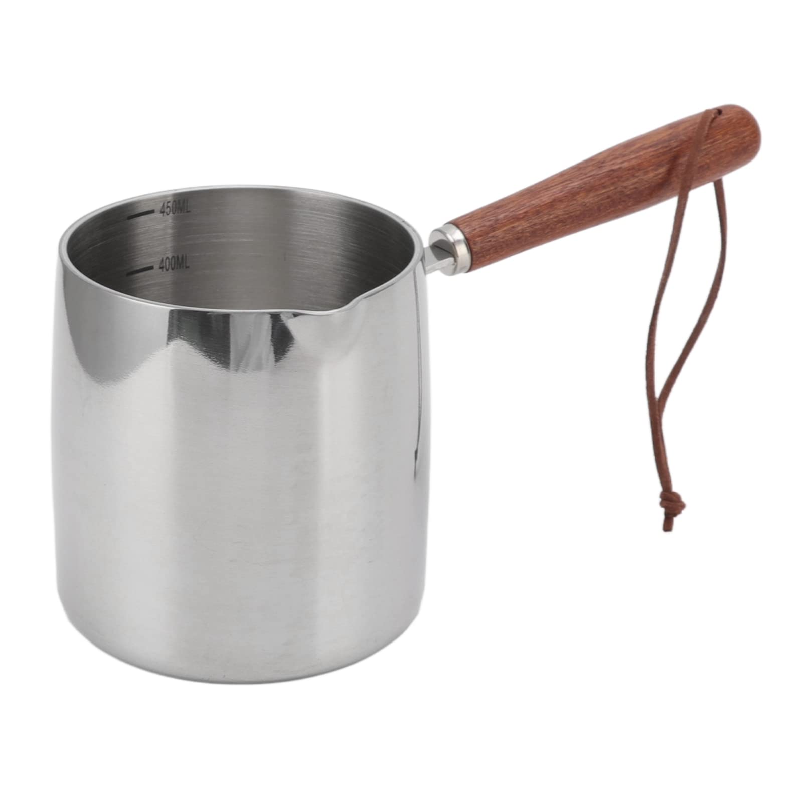 Stainless Steel Butter Warmer 15 oz - Turkish Coffee Pot & Mini Milk/Coffee Warmer with Wooden Handle - Perfect for Melting Chocolate, Heating Maple Syrup, Sauces & More - Ideal for Kitchen, Camping & Coffee Lovers