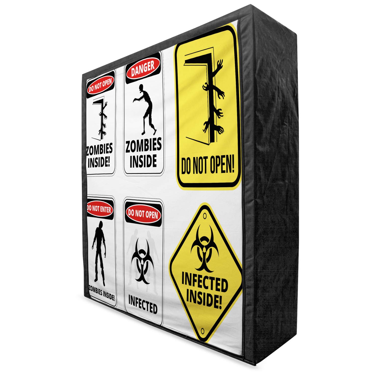 Ambesonne Zombie Themed Portable Fabric Wardrobe - 59 Inch Clothing Organizer with Shelves, Evil Creature Warning Signs & Paranormal Art Design - Multicolor Storage Closet for Horror Fans, Halloween Decor & Gothic Bedroom Organization