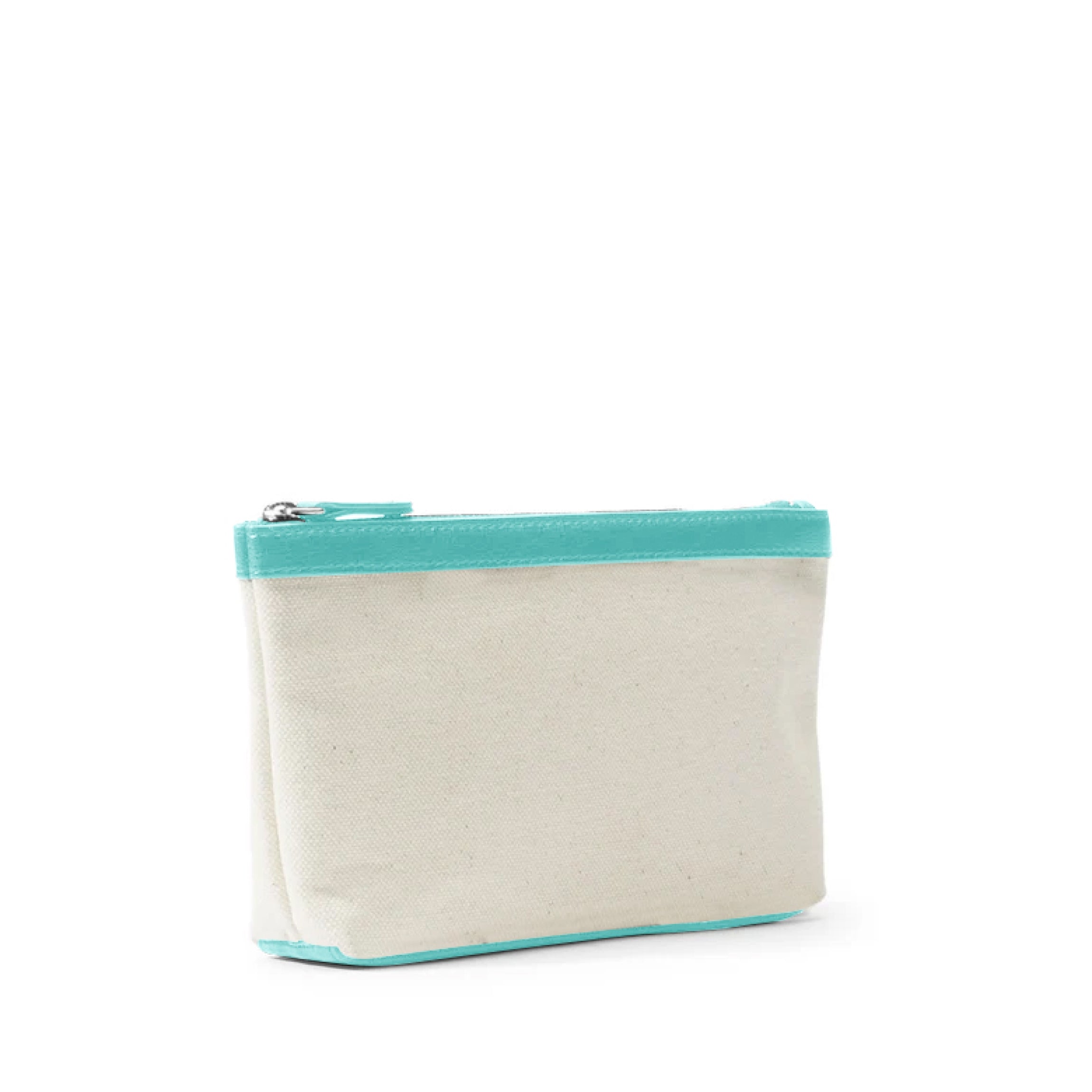 Small Canvas Accessories Pouch - Natural & Celeste Colors | Perfect for Travel, Makeup, Jewelry & Daily Essentials Organization