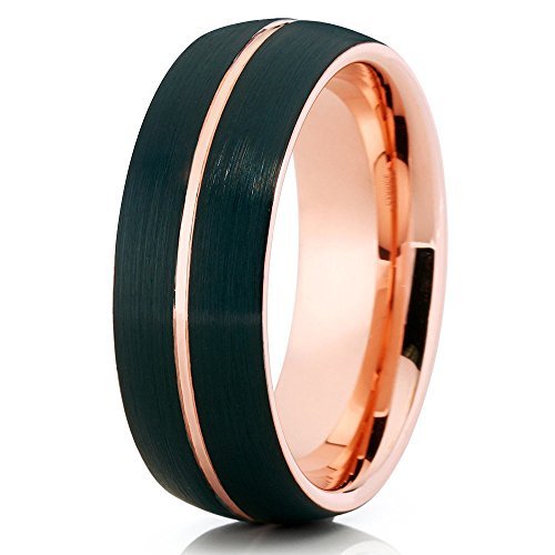 Rose Gold Tungsten Wedding Band for Men & Women - 18k Rose Gold Black Tungsten Ring, Comfort Fit Anniversary Ring - Perfect for Weddings, Engagements, and Special Occasions