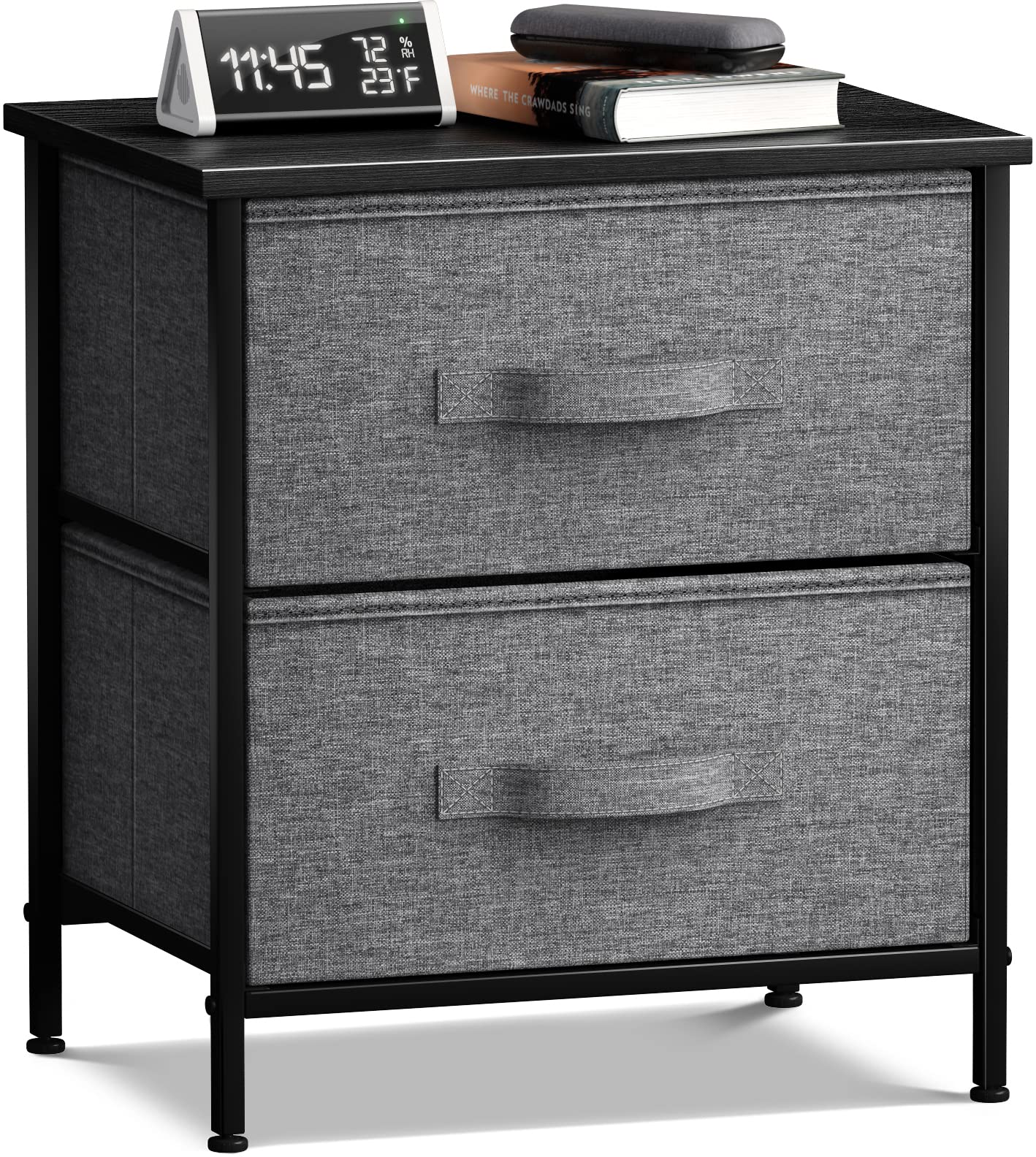 Sorbus 2-Drawer Nightstand with Steel Frame & Wood Top - Easy Pull Fabric Bins, Compact Bedside Table for Bedroom, Home & Office - Perfect for Small Spaces, Apartment Living & Guest Rooms