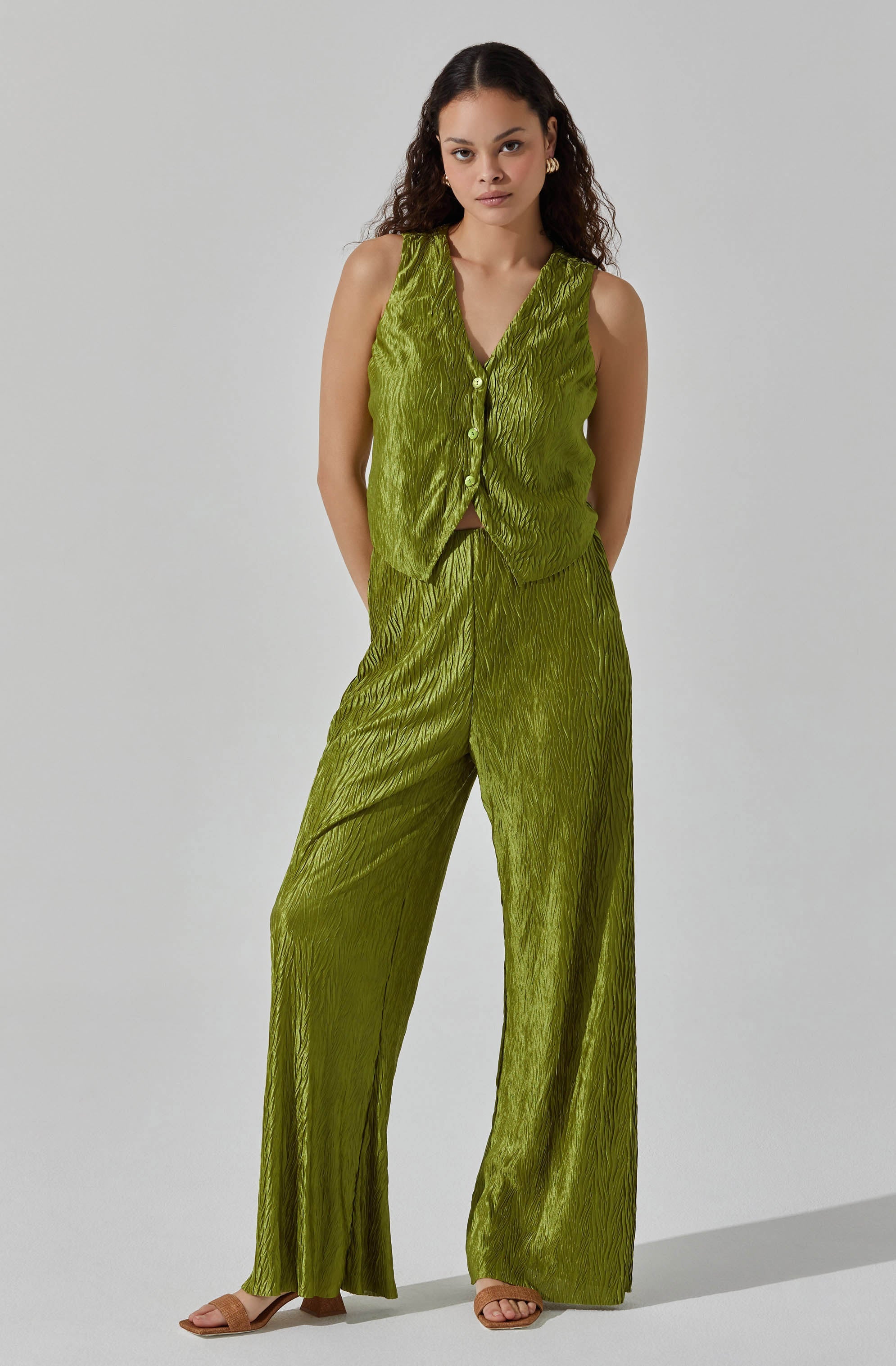 High Waisted Wide Leg Plisse Pants for Women - Soft Stretchy Comfortable Palazzo Trousers - Perfect for Office, Casual Wear & Travel