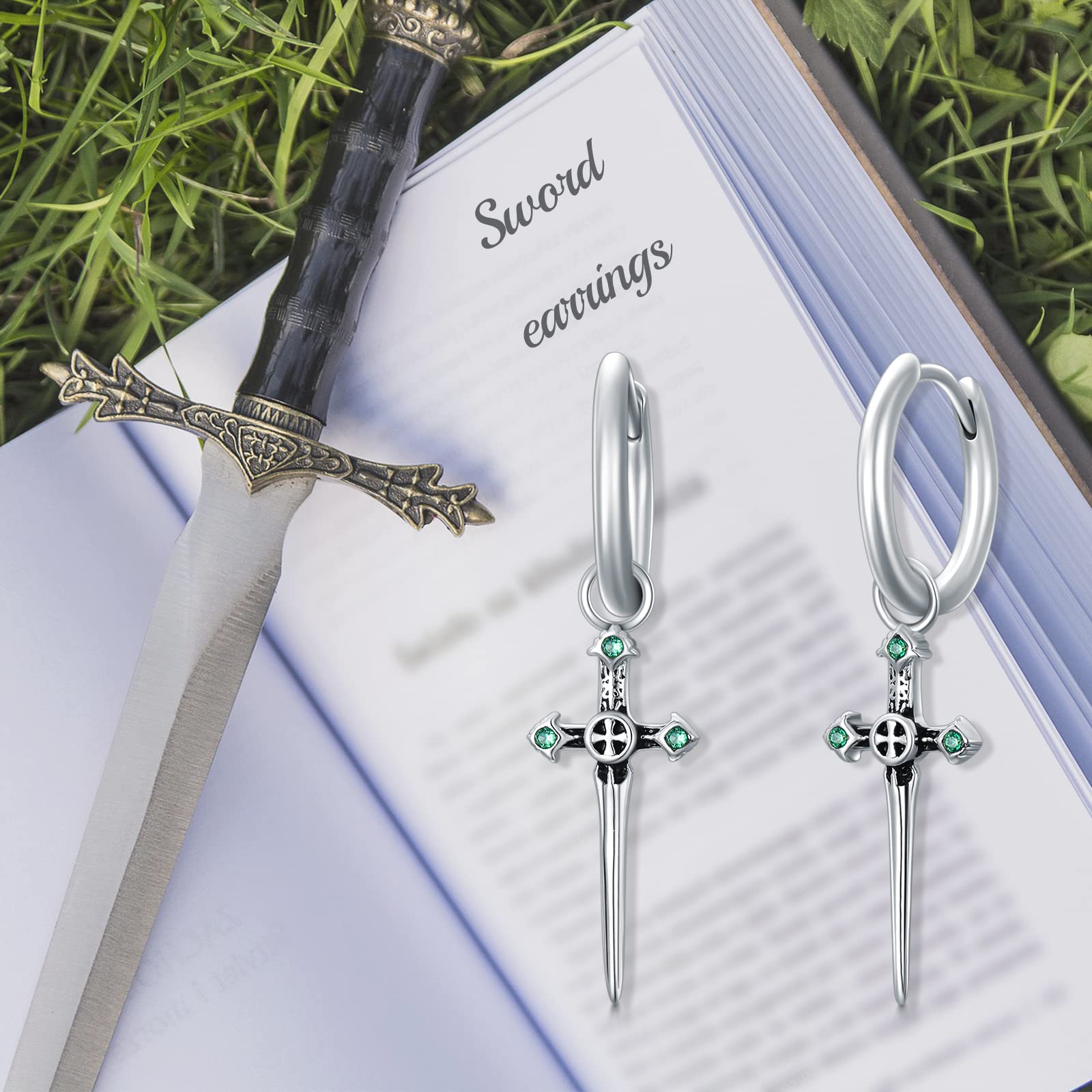 Sterling Silver Cross Hoop Earrings for Women, Men, Girls & Boys - Dangling Sword Cross Jewelry Gifts for Everyday Wear, Parties & Special Occasions