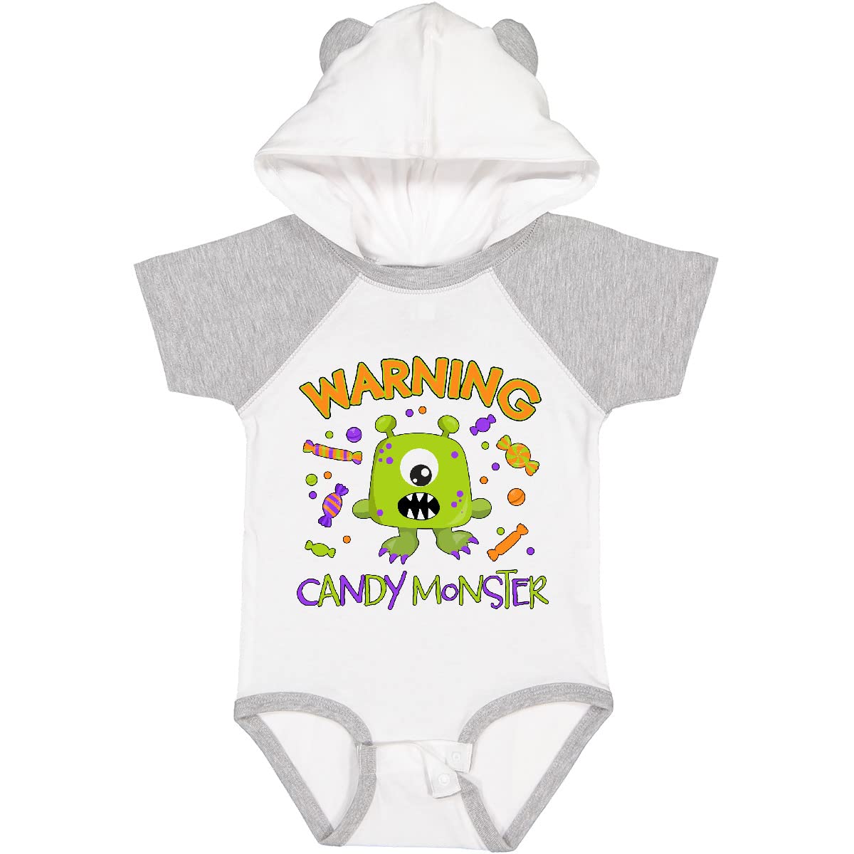 Inktastic Warning Candy Monster with Candy Cute Green Monster Baby Bodysuit - Fun & Playful Outfit for Halloween, Birthday Parties & Everyday Wear