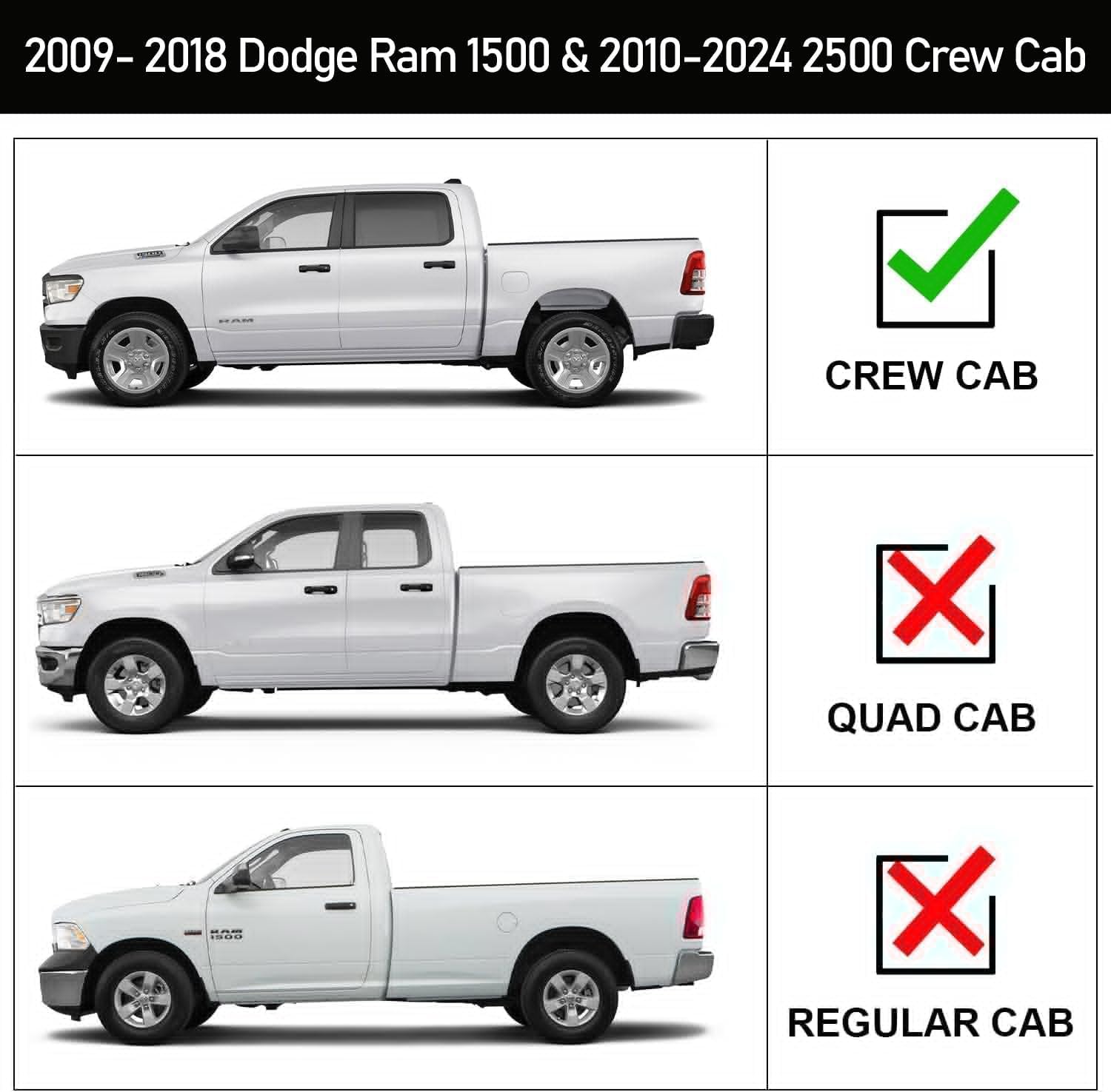 Black Running Boards & Side Steps for 2009-2018 Dodge Ram 1500 Crew Cab (Incl. 2019+ Classic) & 2010-2024 Ram 2500/3500 Crew Cab - Heavy Duty Nerf Bars with Middle Step - Perfect for Off-Roading, Truck Access & Easy Entry/Exit