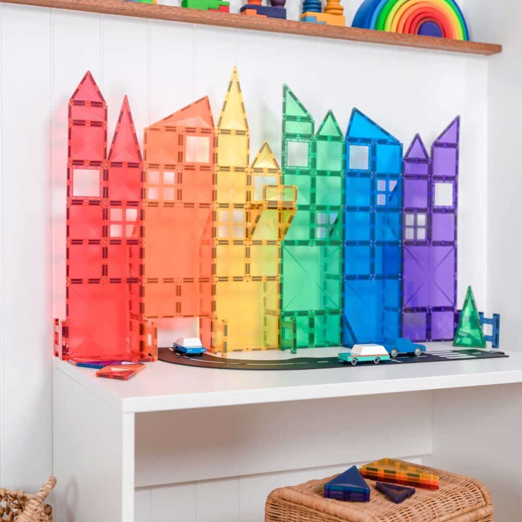 Connetix 102-Piece Magnetic Tiles Set - Rainbow Building Blocks for Kids STEM Learning | Creative Construction Toys for Preschool & Classroom Educational Play
