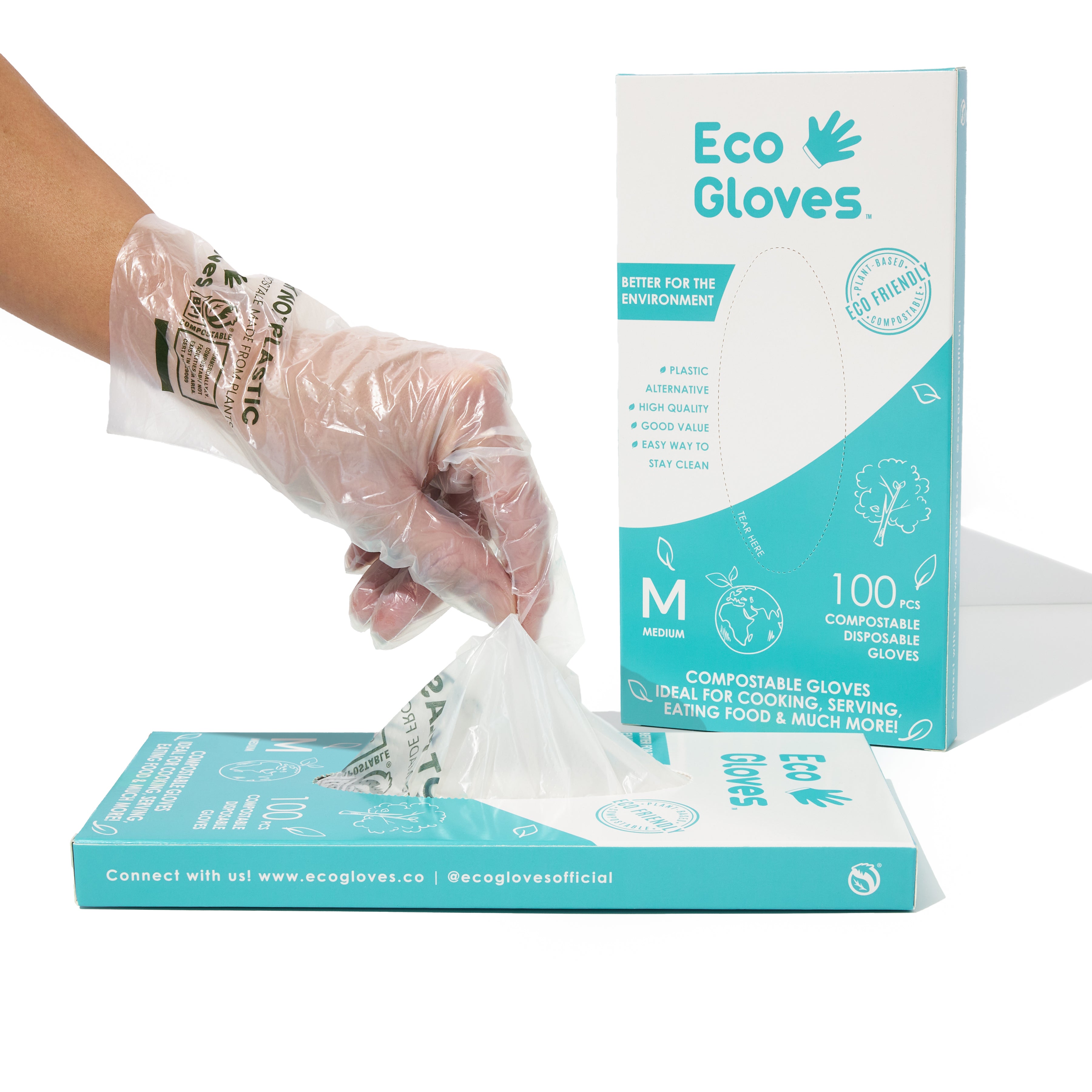 Eco-Friendly Compostable Gloves - 100 Count Clear Biodegradable Disposable Gloves for Kitchen, Cleaning & Gardening | Eco-Conscious & Sustainable Choice