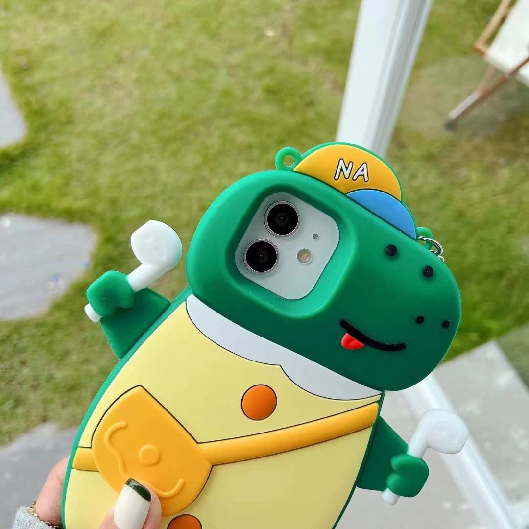 3D Cartoon Dinosaur Soft Silicone Case for iPhone 11 Pro Max - Cute Kawaii Shockproof Cover with Lanyard, Anti-Fall Protection | Perfect for Kids, Teens & Dinosaur Lovers - Fun Gift for Birthday & Christmas