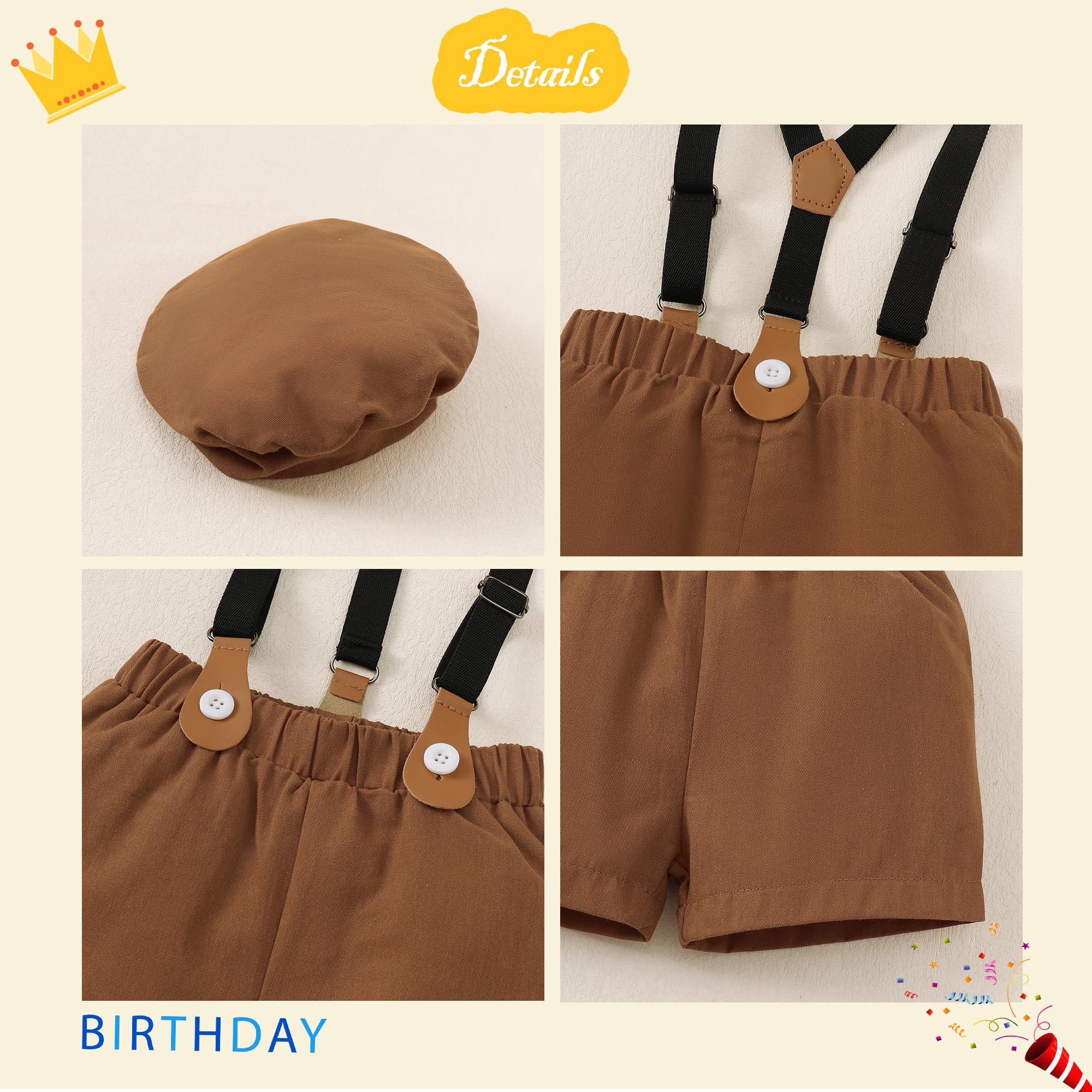 Baby Boy Summer Clothes - Cute Infant Gentleman Suit with Bodysuit & Suspenders Shorts Outfit | Perfect for Birthday Parties, Photo Shoots & Special Occasions