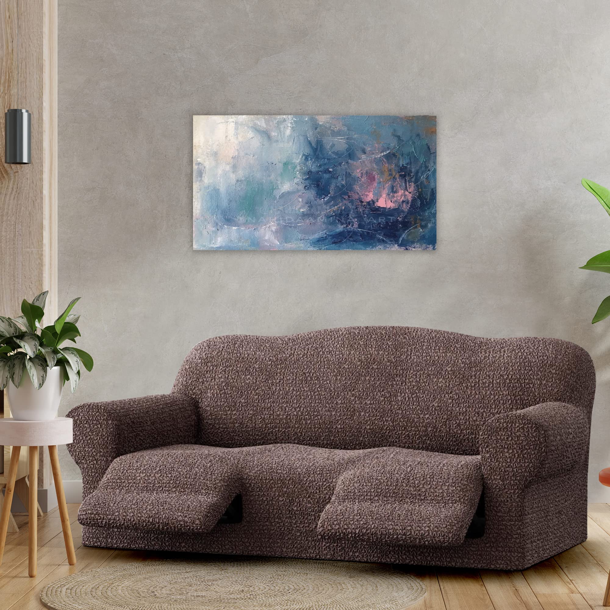 PAULATO BY GA.I.CO. Recliner Sofa Cover - Stretchable 1-Piece Furniture Protector with Soft Polyester Fabric - Form Fit Slipcover for Reclining Couches - Mille Righe Collection in Brown - Perfect for Living Room, Home Theater & Family Gatherings