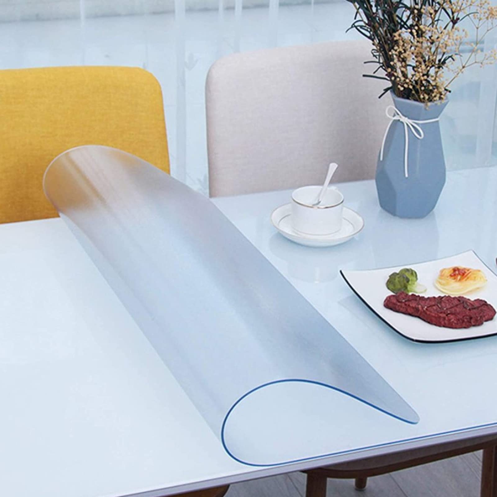 ZKHD Frosted PVC Tablecloth - 3mm Thick Clear Plastic Table Cover Protector, Soft Glass-Like Surface, 90x200cm (35.4x78.7 Inches) - Perfect for Dining Tables, Party Decorations & Craft Protection