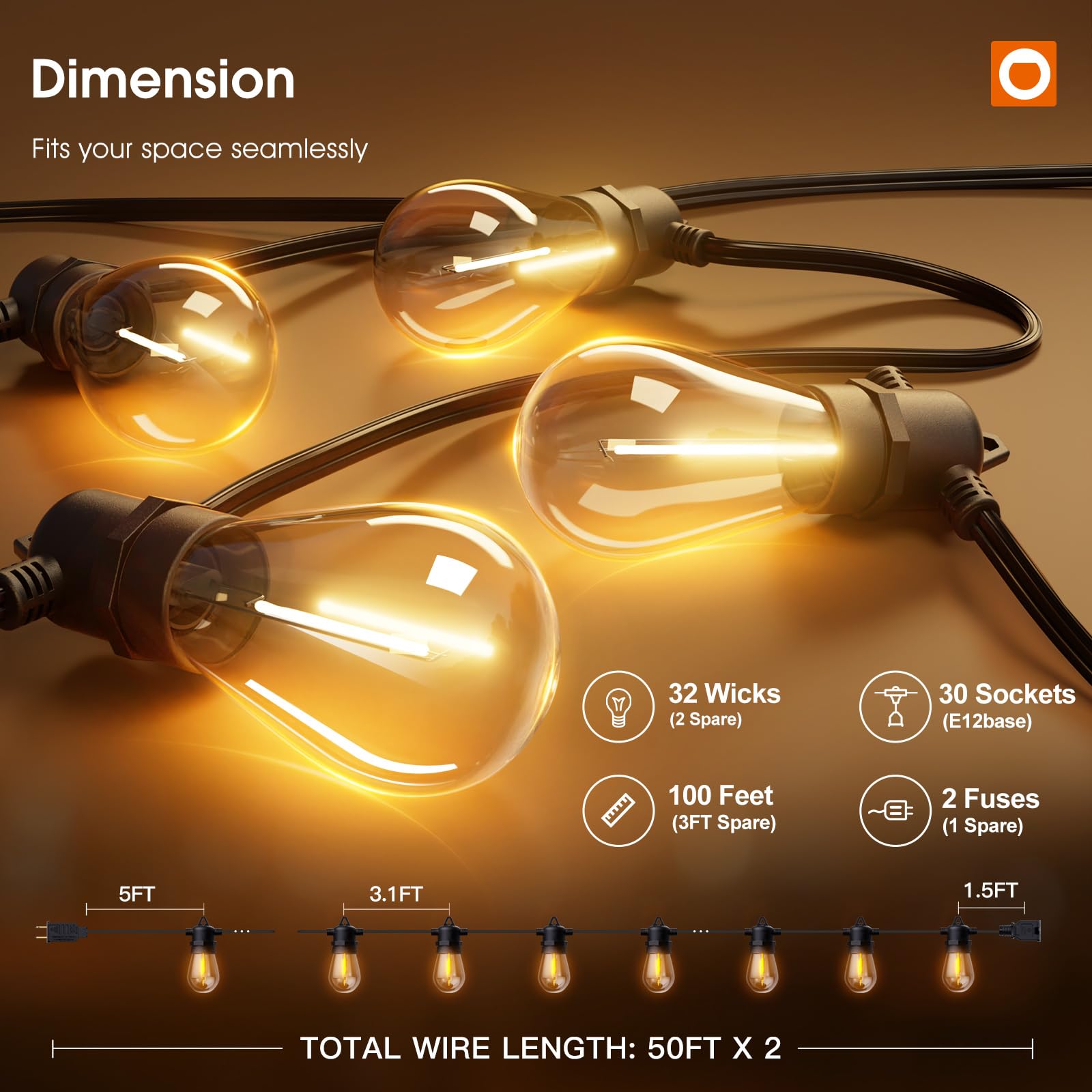 100FT LED Outdoor String Lights with Shatterproof Edison Bulbs - Heavy Duty Weatherproof Commercial Grade - Perfect for Patio, Garden, Backyard & Outdoor Decor (Black)