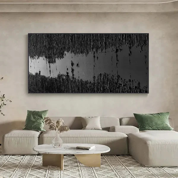 Black Minimalist Textured Painting #MZ014 - Modern Abstract Wall Art for Living Room, Bedroom & Office Decor