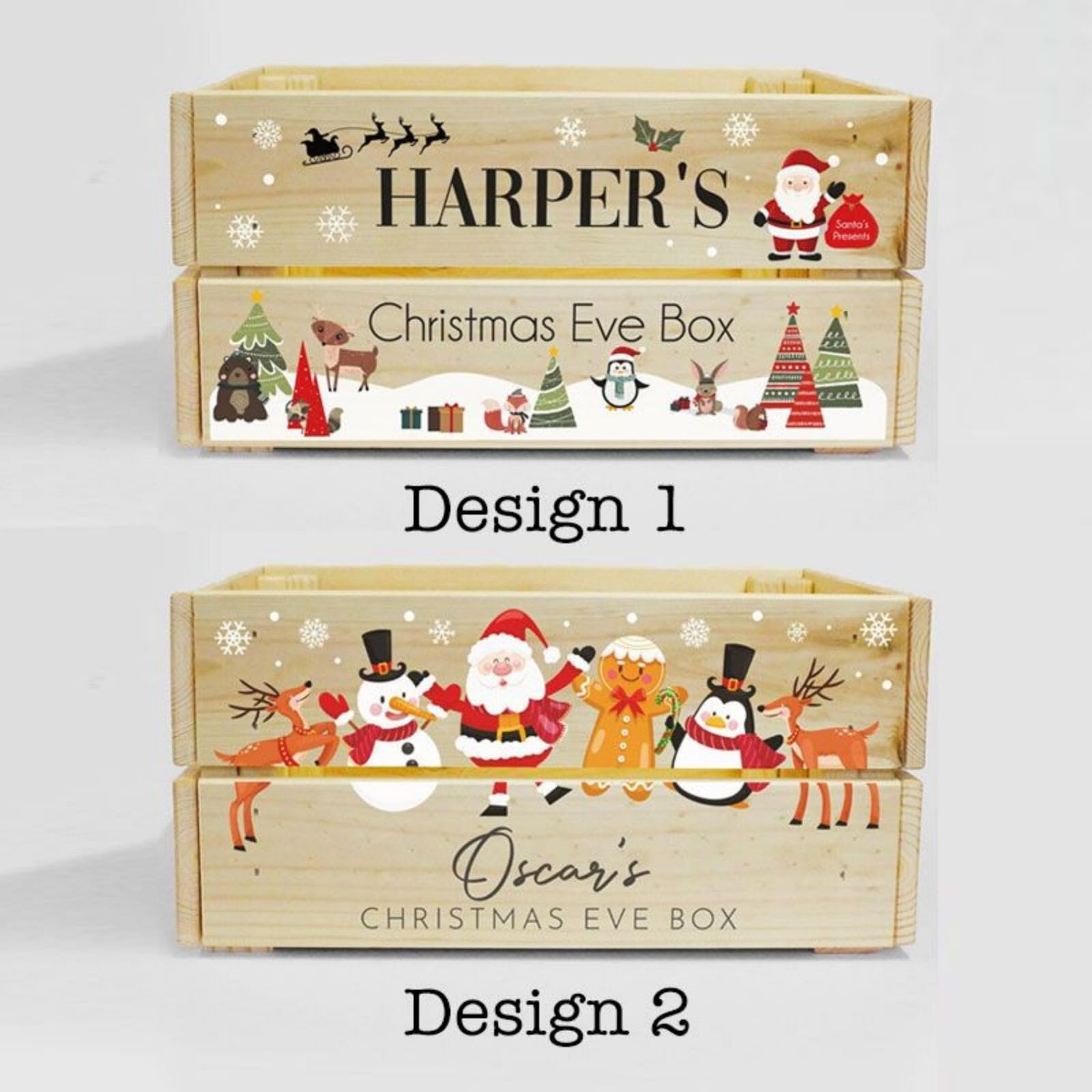 Personalized Wooden Christmas Eve Crate - Custom Christmas Gift Box for Kids & Family | Holiday Decor, Present Storage & Festive Keepsake Box