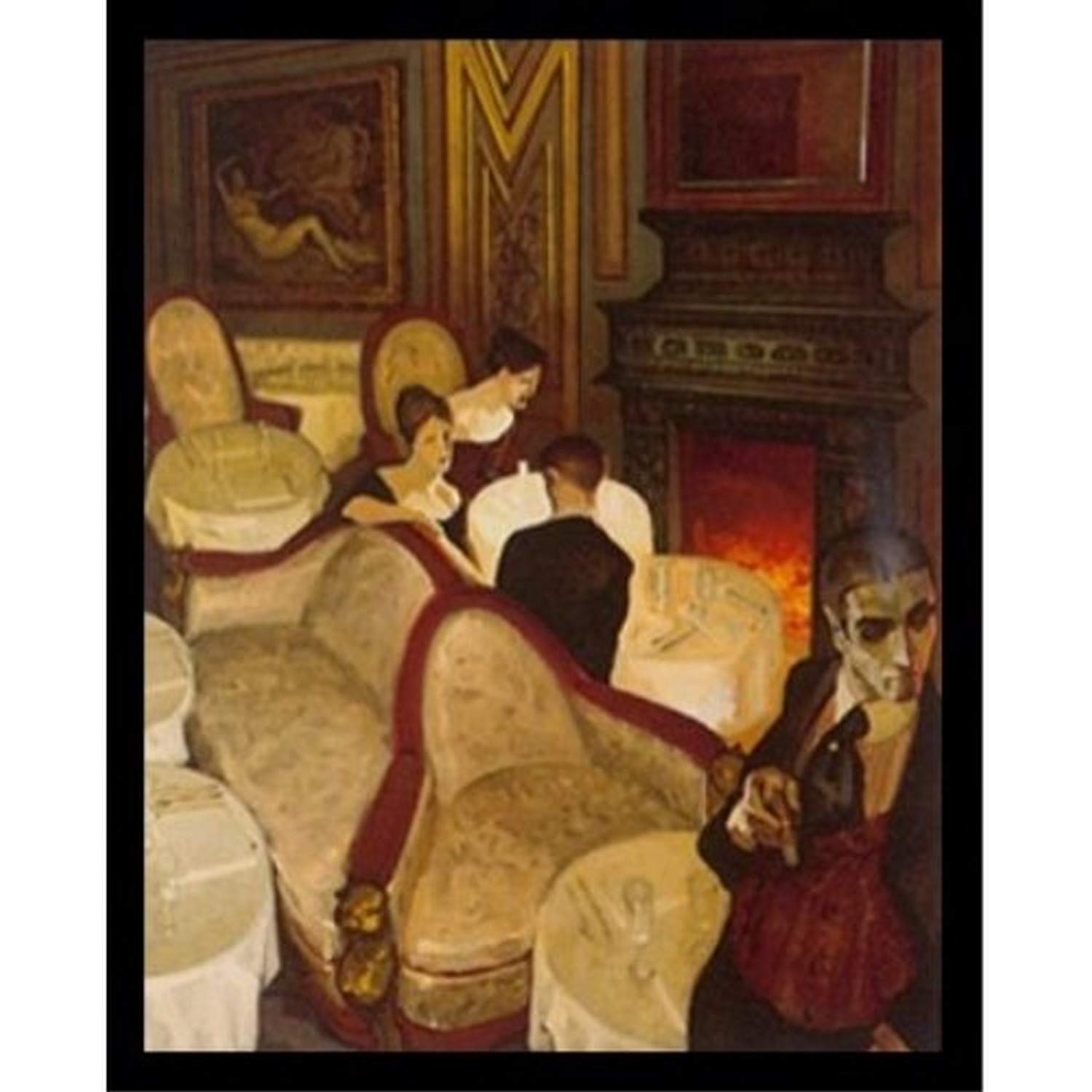 Juarez Machado 'Confessions Over Champagne' 19x25 Framed Art Print - Abstract Figurative Painting of Couple Talking on Sofa by Fireplace - Home & Office Wall Decor - Perfect for Living Room, Bedroom or Gift