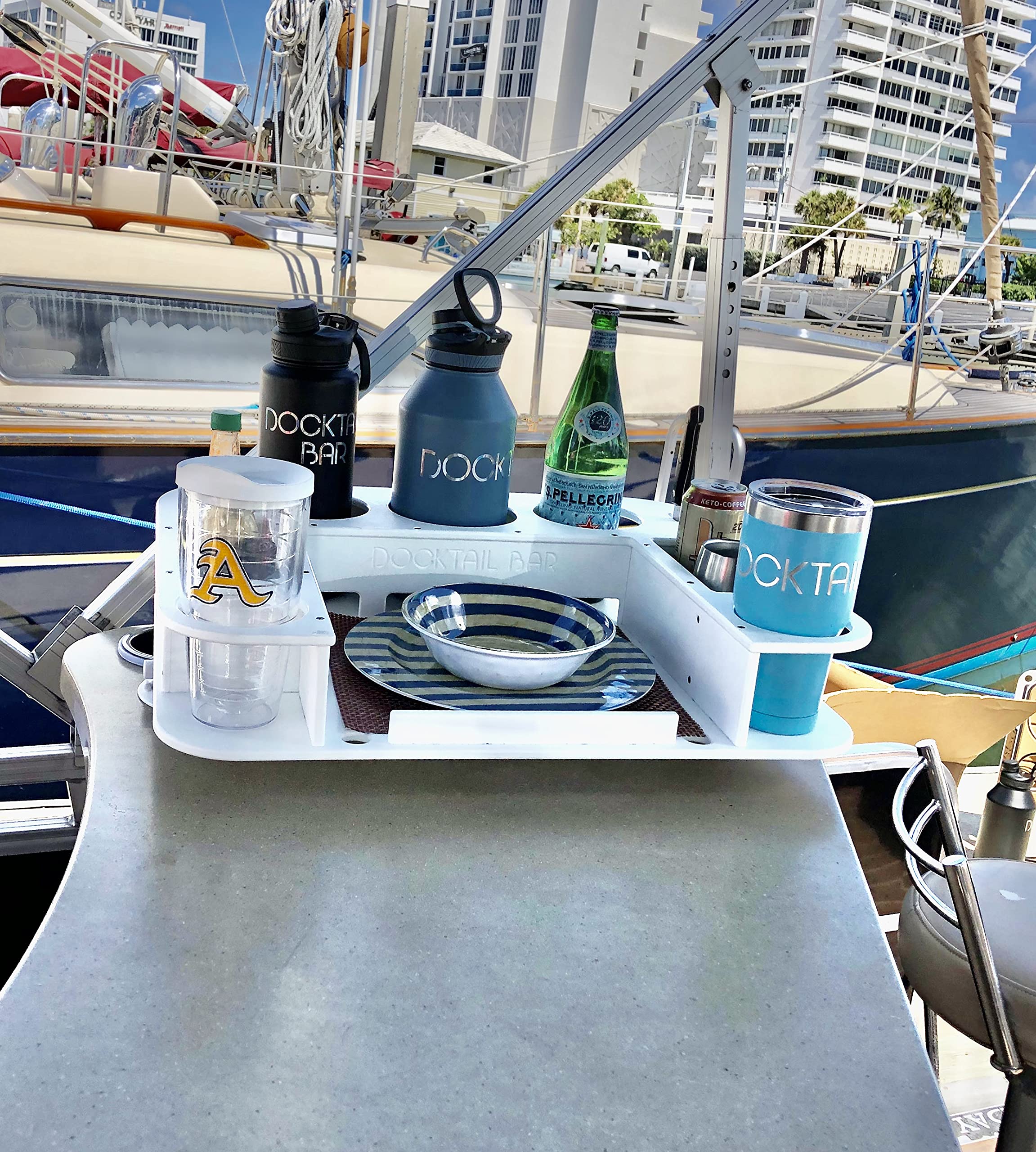 Docktail Butler Boat Table Caddy Organizer - Vacuum Mounted Portable Bar with Cup Holders | Perfect for Boating, Fishing, Camping & Outdoor Parties