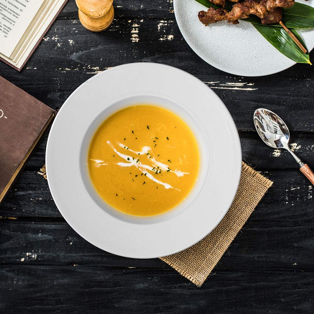 Artena Elegant White Pasta Bowls Set of 4 & Solid Soup and Sandwich Plate Combo - Perfect for Italian Dining, Family Meals, and Dinner Parties