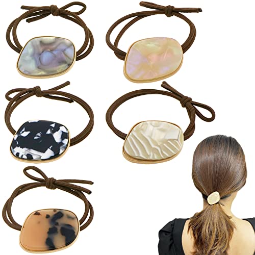 5 Pack Fashion Elastic Hair Ties for Women & Girls - Soft Scrunchies Ponytail Holders for Thick & Thin Hair - Hair Rope Bands for Everyday Styling, Workouts & Casual Wear