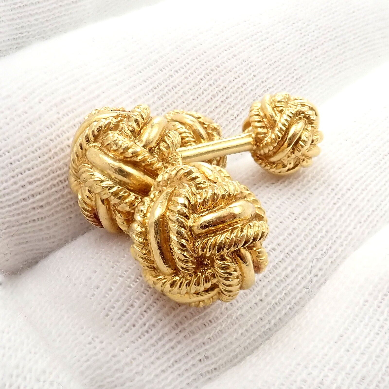 Vintage Tiffany & Co. 18k Yellow Gold Schlumberger Rope Knot Cufflinks - Luxury Men's Jewelry for Weddings & Formal Events
