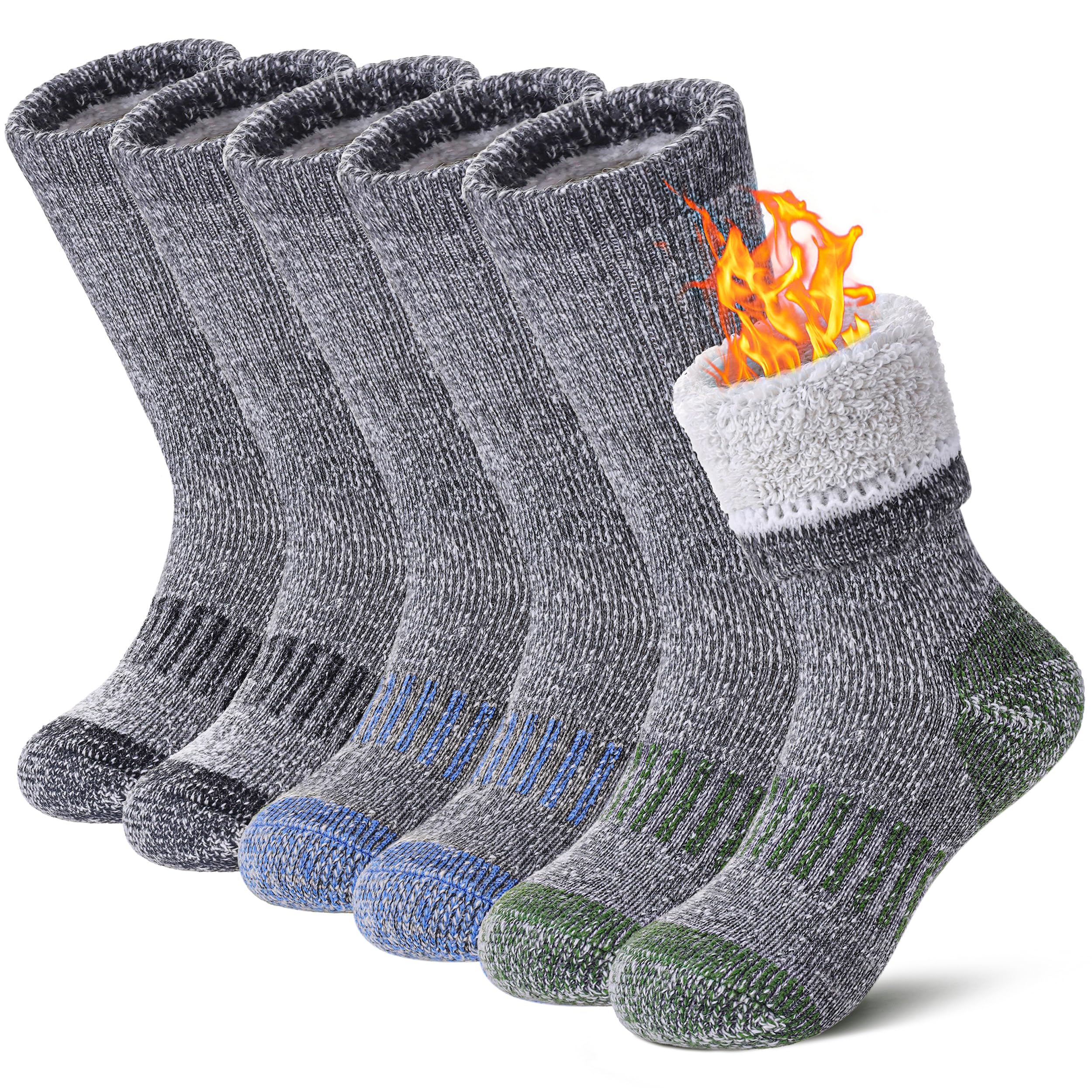 Kids Merino Wool Hiking Socks for Boys & Girls - Thermal Winter Warm Thick Cushioned Crew Socks for Boots | Perfect for Outdoor Adventures, Snow Play & Cold Weather Activities