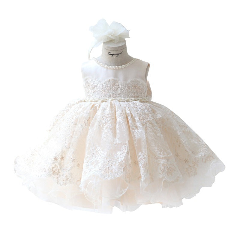 White Puffy Flower Girl Dress for Baby Girls - Princess Christening Gown & Easter Dress for Toddlers - Perfect for Weddings, Baptisms, and Special Occasions