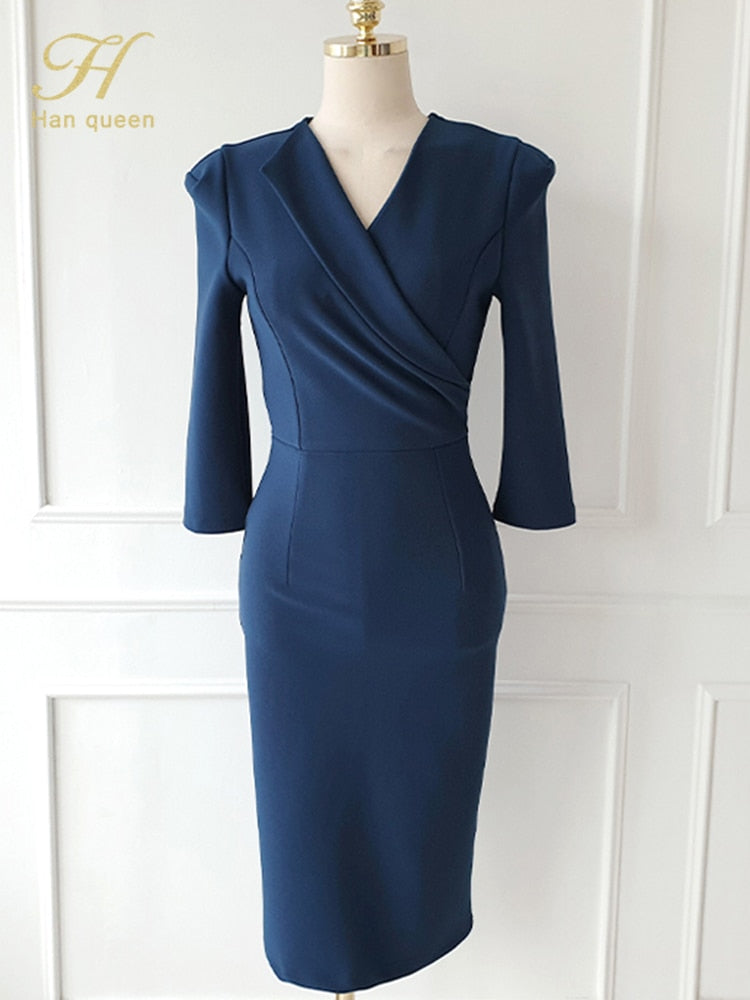 Vintage V-Neck Slim Pencil Dress for Women - Elegant & Flattering Fit - Perfect for Office, Party, and Evening Events