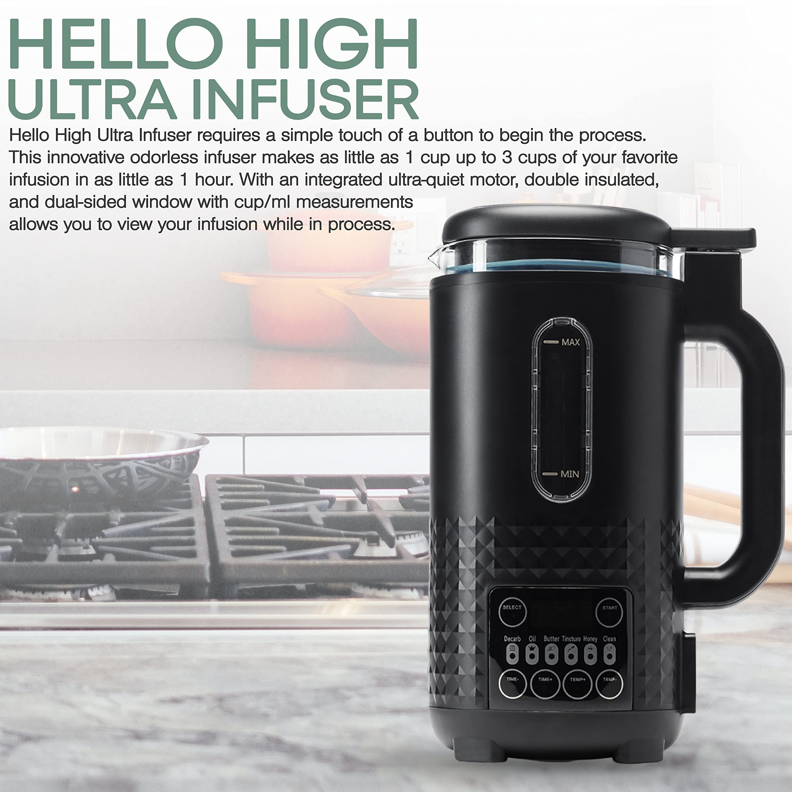Hello High - Ultra Infuser All-in-One Machine: Decarboxylator, Butter Maker & Oil Infuser for Herbal Infusions | Perfect for Making Edibles, Gummies & Infused Oils (1-3 Cups Capacity) | Includes Butter Mold - Ideal for Home Cooking, Baking & DIY Cannabis Recipes