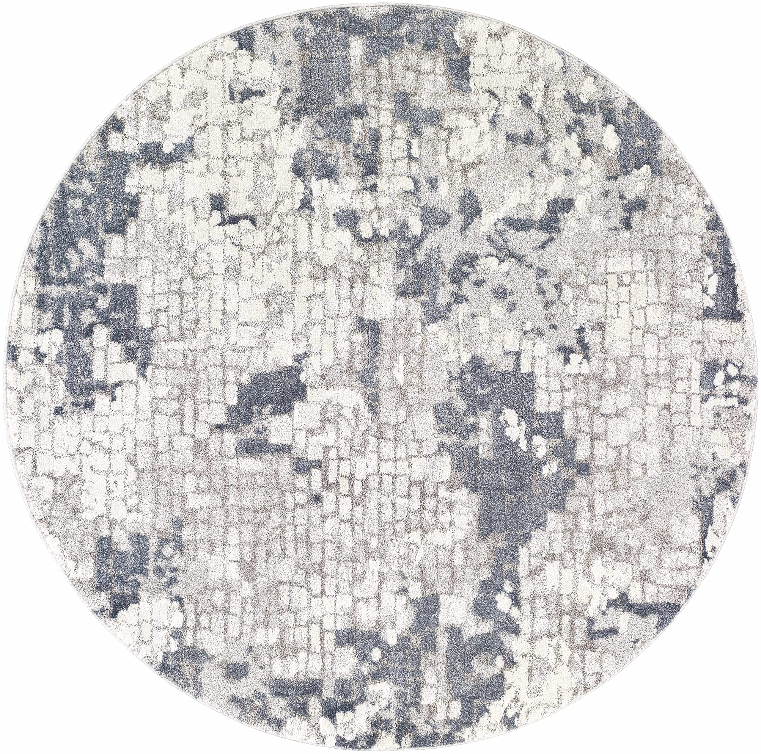 Hauteloom Modern High Pile Area Rug for Living Room & Bedroom - Soft Round Carpet in Blue, Gray, Ivory - 7'10