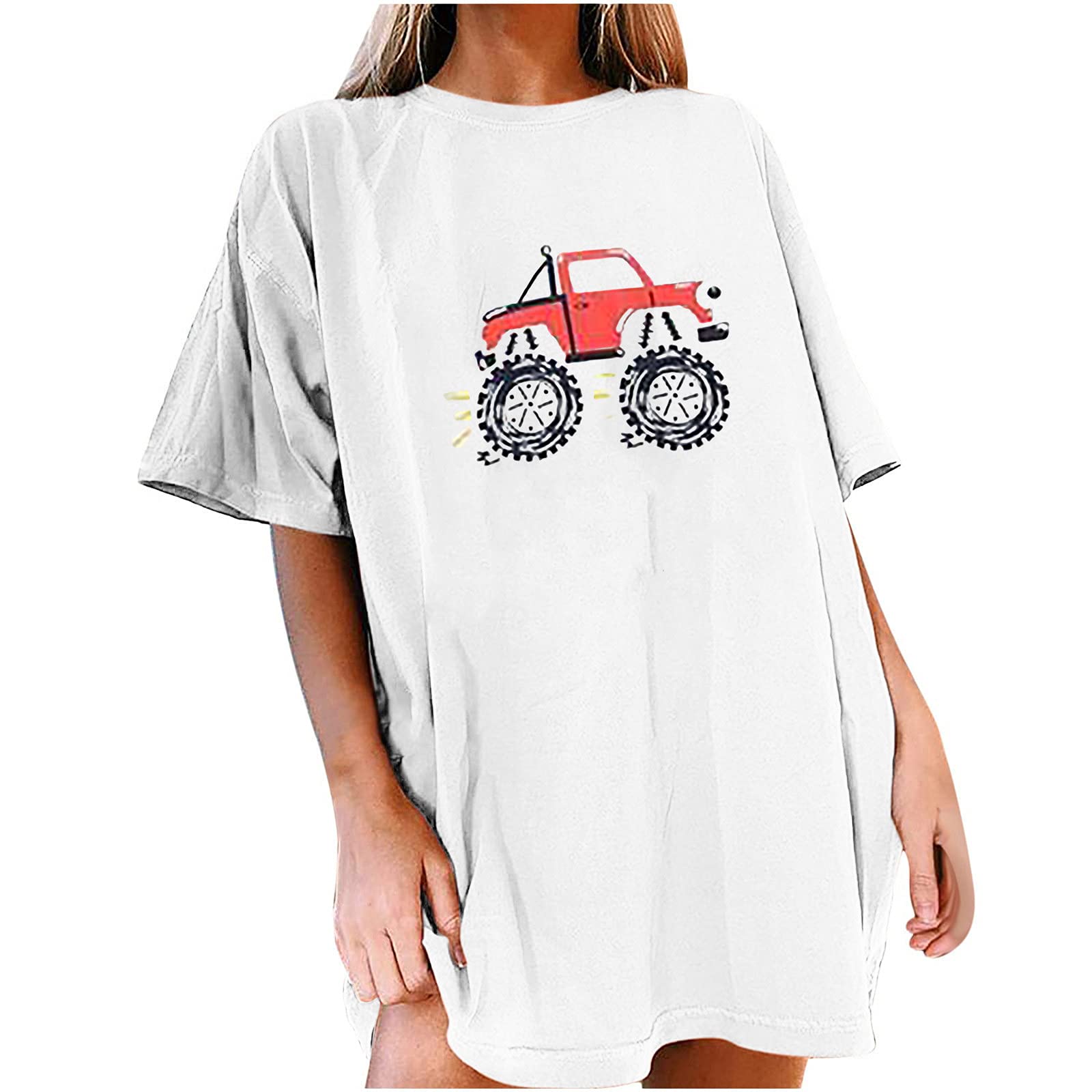 Vintage Oversized T-Shirt for Women - Funny Car Print Crew Neck Short Sleeve Casual Tee - Perfect for Teen Girls, Streetwear & Everyday Outfits