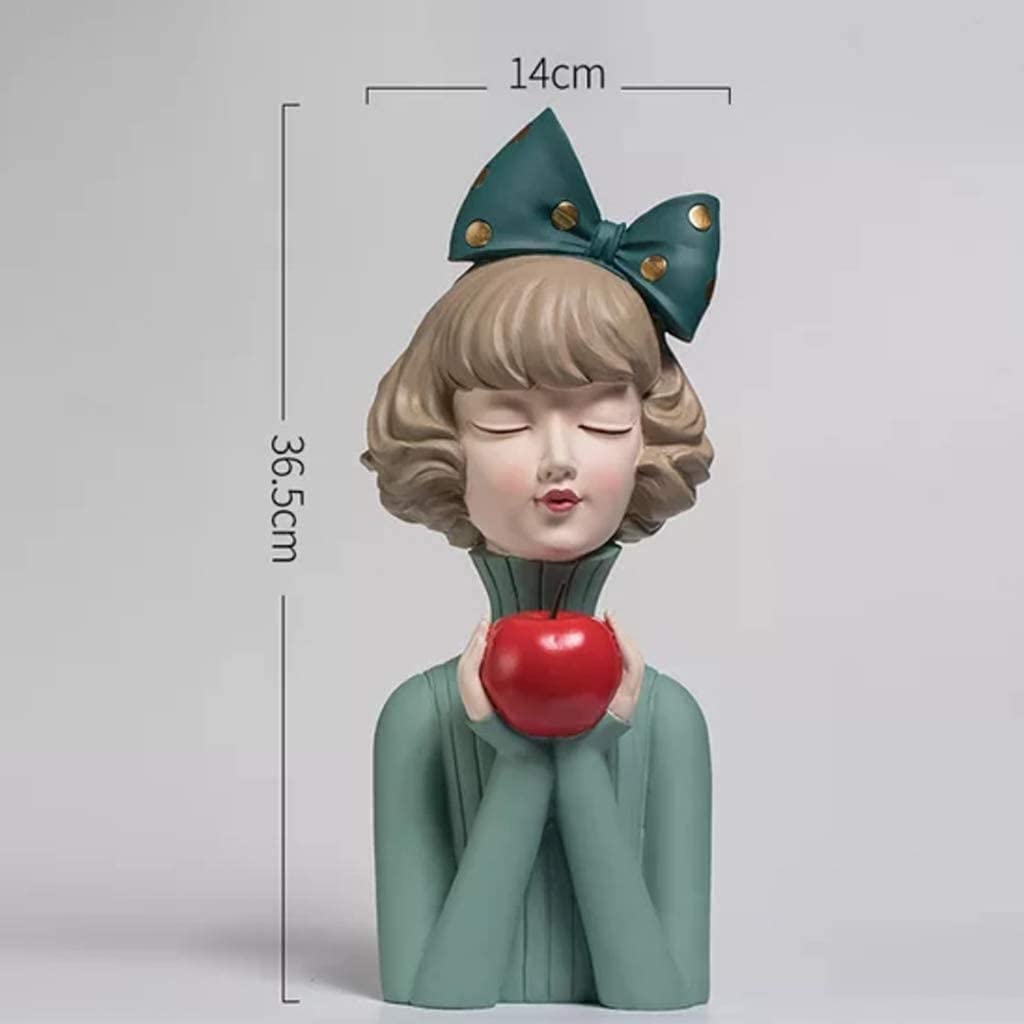 Modern Resin Girl Statue - Elegant Apple Girl Figurine Sculpture for Home & Office Decor, Green - Perfect for Living Room Table, Desk Display, and Gift Giving