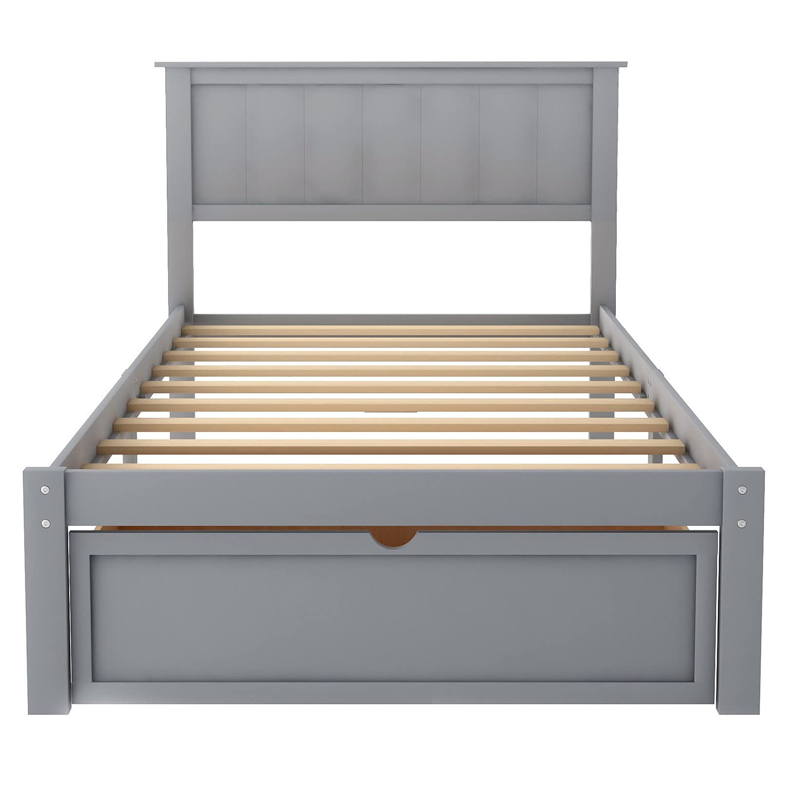 Twin Bed Frame with Headboard & Storage Drawer - Sturdy Wood Platform Bed for Kids, Teens & Adults - No Box Spring Needed - Modern Gray Finish - Perfect for Small Spaces, Guest Rooms & Dormitories
