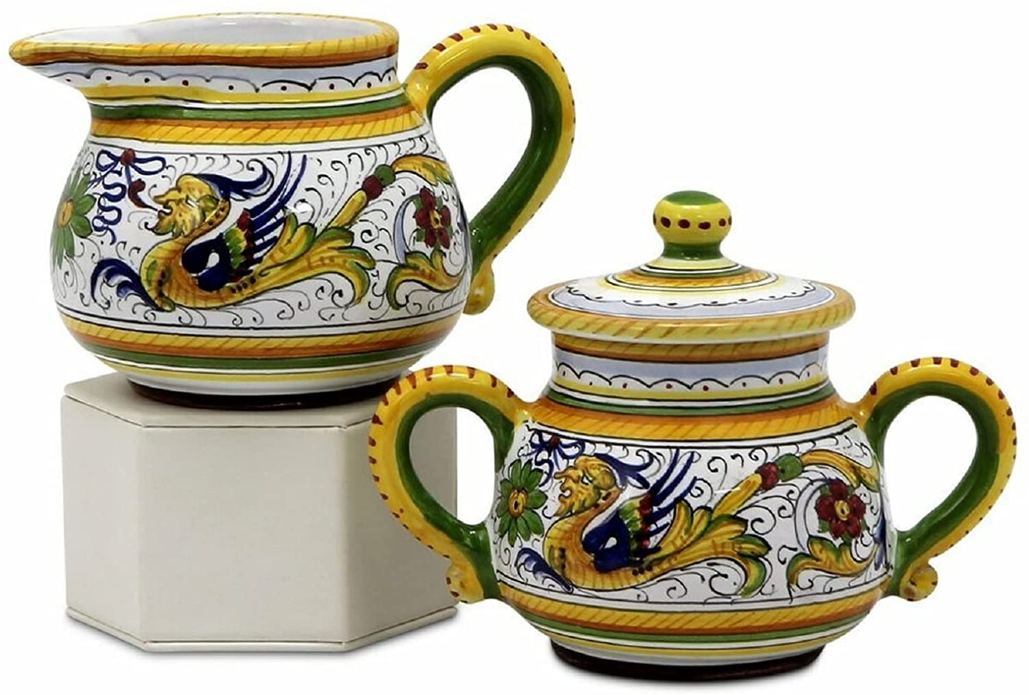 Deruta Italy by Gute | Handcrafted Raffaellesco Ceramic Sugar Bowl | Authentic Handpainted Italian Pottery Made in Deruta | Perfect for Tea Time, Coffee Service & Elegant Table Setting