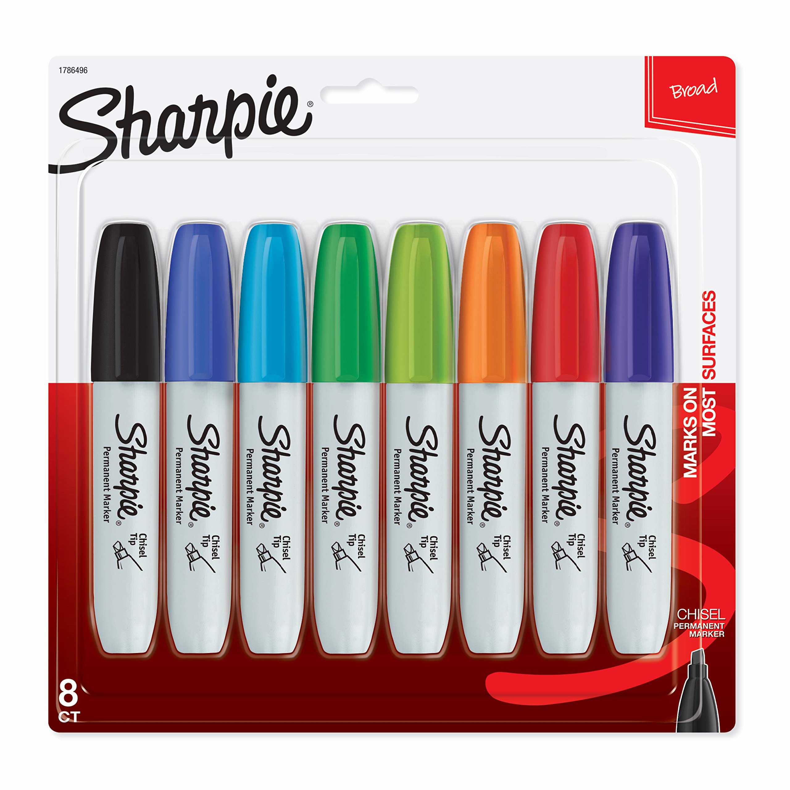 Sharpie Chisel Tip Permanent Markers - 8-Pack Assorted Colors (38250PP) | Bold & Long-Lasting Ink for Office, School, Art Projects & DIY Crafts