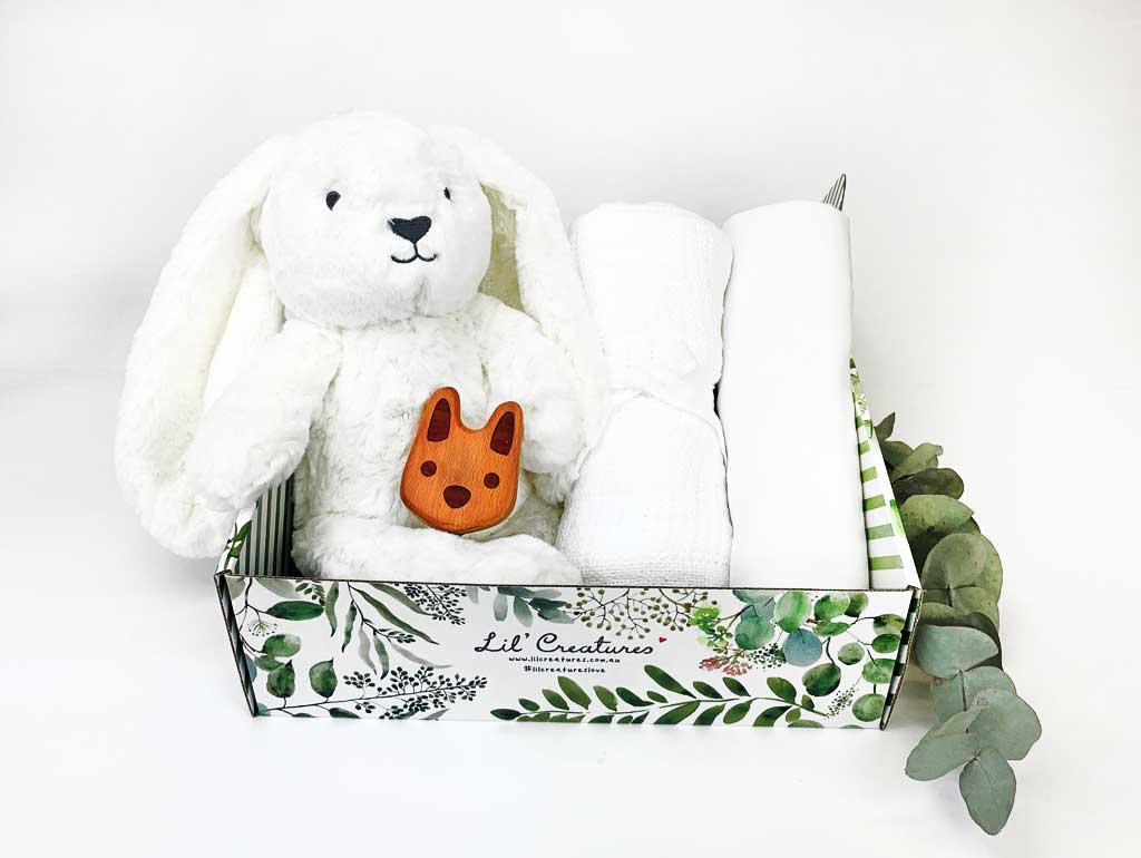 Personalized Pure White Baby Bunny Gift Basket - Perfect for Newborn Gifts, Baby Showers & Easter Celebrations