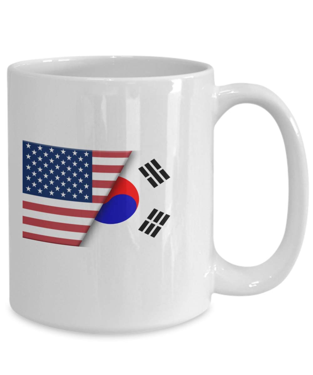 USA & South Korea Dual Citizen Gift - 15oz White Coffee Mug with Korean Flag Design - Perfect for Immigrants, Travelers & Patriotic Home Decor