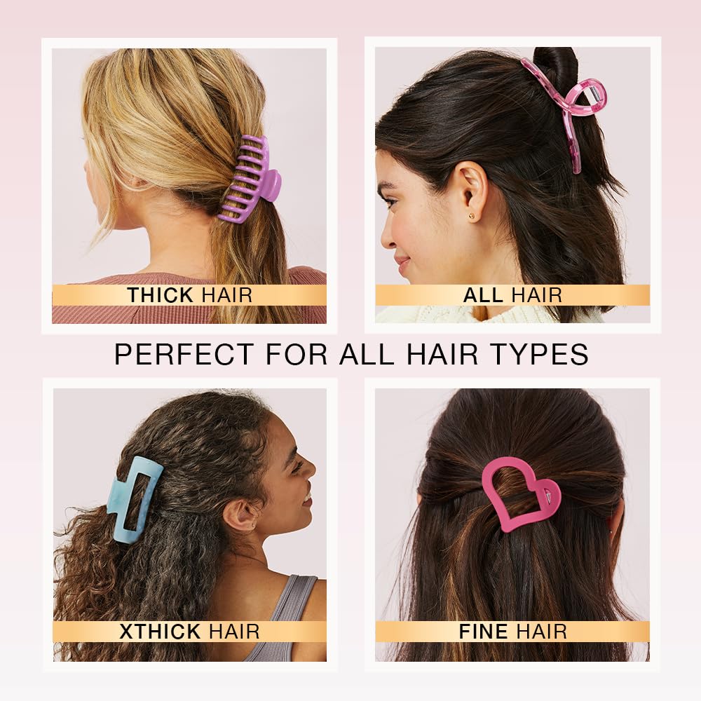 Scunci by Conair 8-Piece Pastel Hair Claw Clips Set for Women - Strong Hold Hair Clips for Thick Hair - Perfect for Ponytails, Buns & Updos - Hair Accessories for Work, Gym & Everyday Use