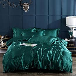 100% Pure Silk Satin Duvet Cover Set - Full/Queen Size with 2 Pillowcases | Wrinkle & Fade Resistant | Cooling Soft Luxury Bedding for Hot Sleepers (Teal) | Perfect for Master Bedroom, Guest Room & Hotel Luxury Decor