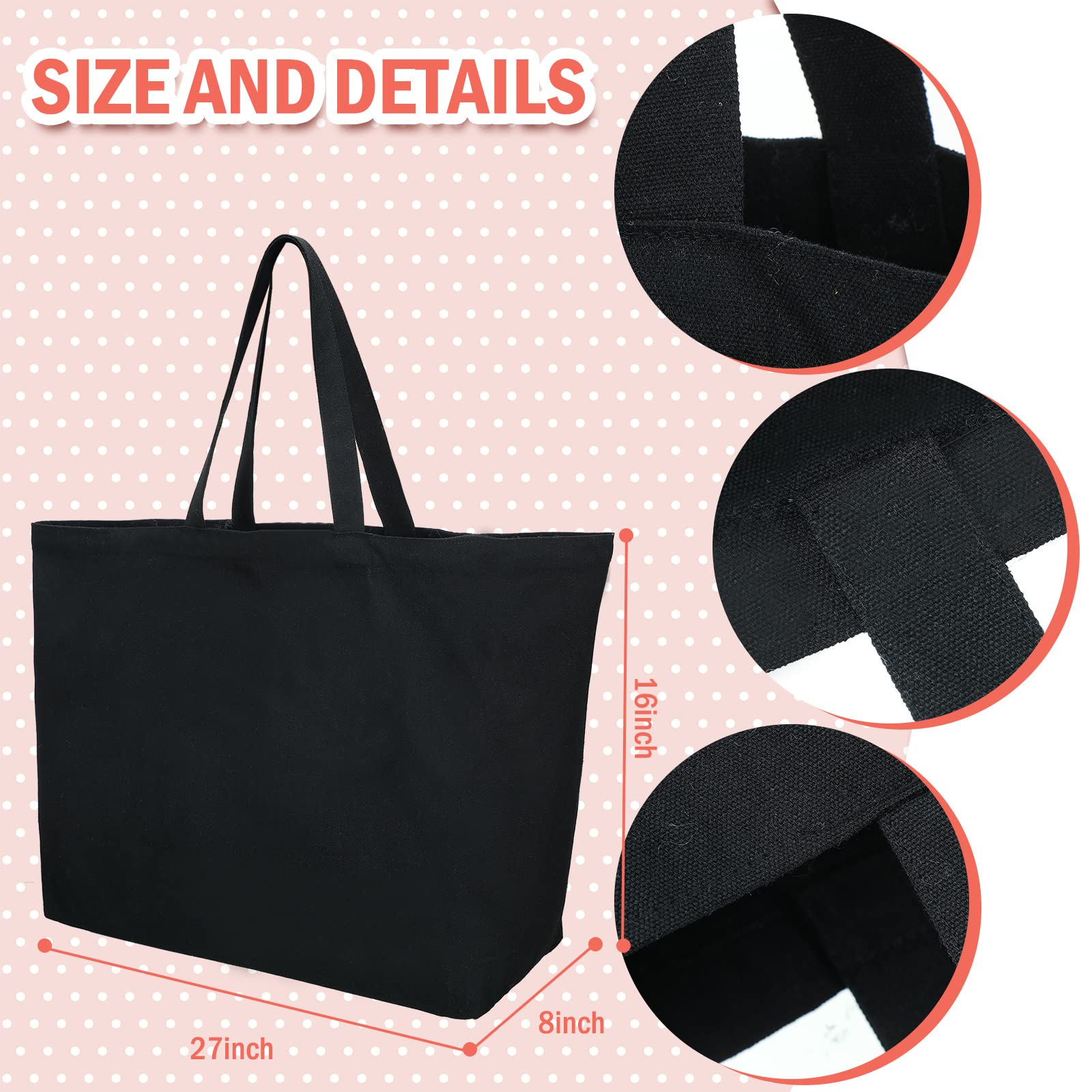 Sweetude 6-Pack Extra Large Canvas Tote Bags - Heavy Duty Reusable Grocery Bags, Oversized Beach Totes with Handles (28