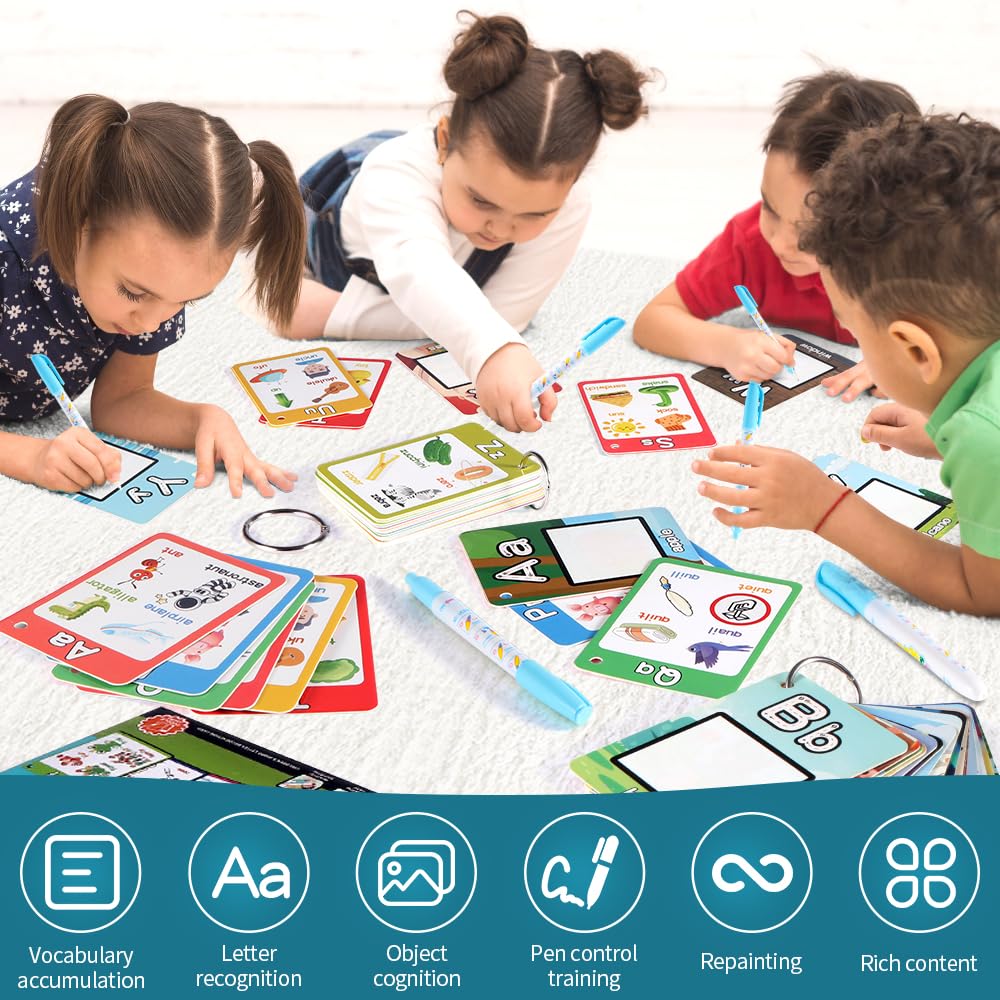 Magic Water Coloring Books for Toddlers 18+ Months | Reusable Aqua Painting Set for Kids 2-5 Years | ABC Alphabet Learning Flash Cards | Perfect for Road Trips, Airplane Travel & Car Activities | Mess-Free Educational Toy Gift