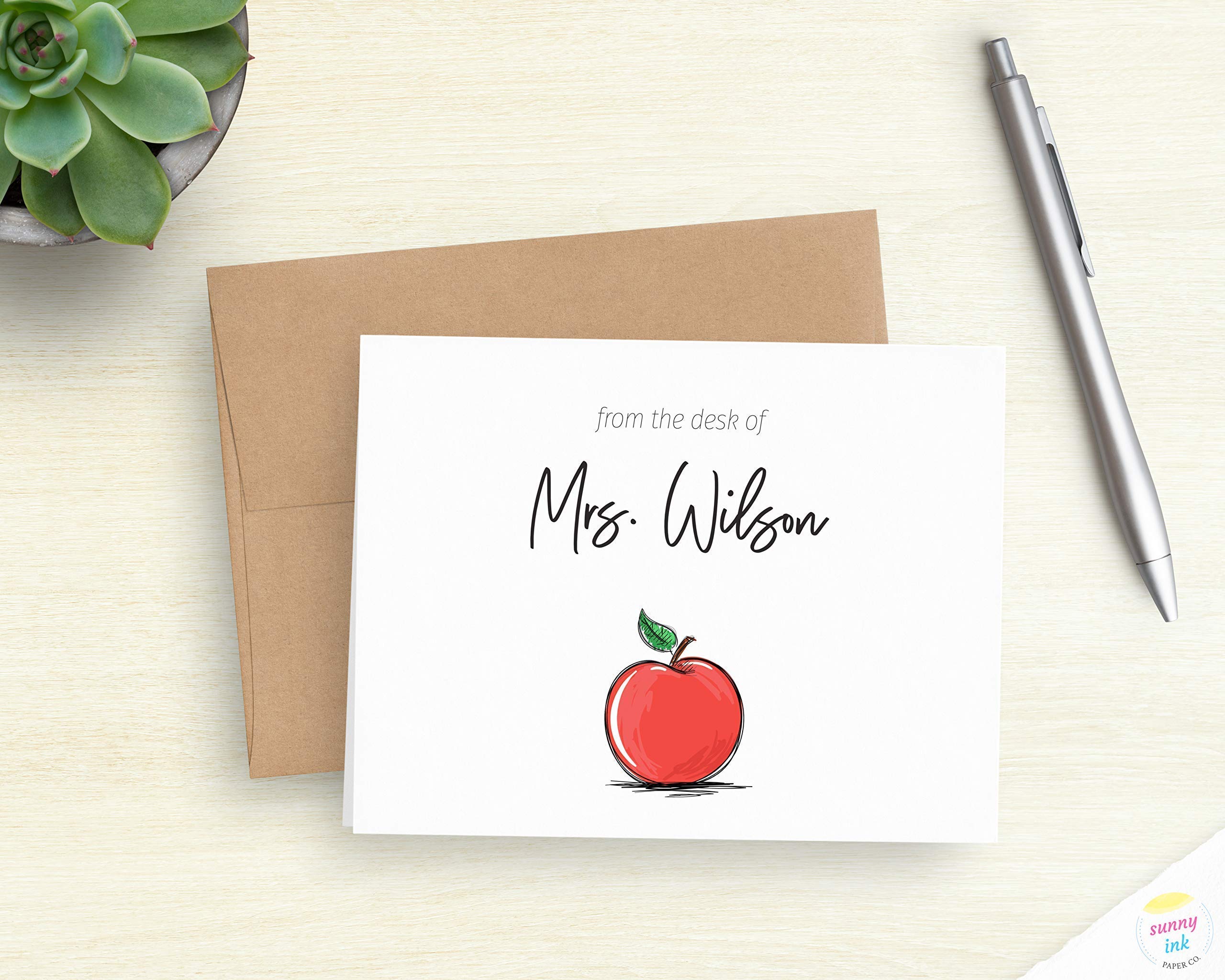 Personalized Teacher Stationery - Custom Apple Folded Note Cards for Educators - Thoughtful Teacher Appreciation Gift - Perfect for Thank You Notes, Classroom Communication & Teacher Appreciation Week