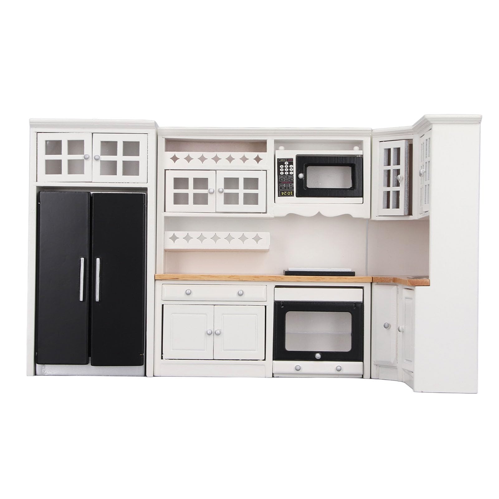 Sunicon Wooden Dollhouse Kitchen Set - Miniature Refrigerator, Oven & Microwave - Realistic Doll Furniture for Kids Play & Pretend Cooking - Perfect for Role Play, Gifts & Educational Toys