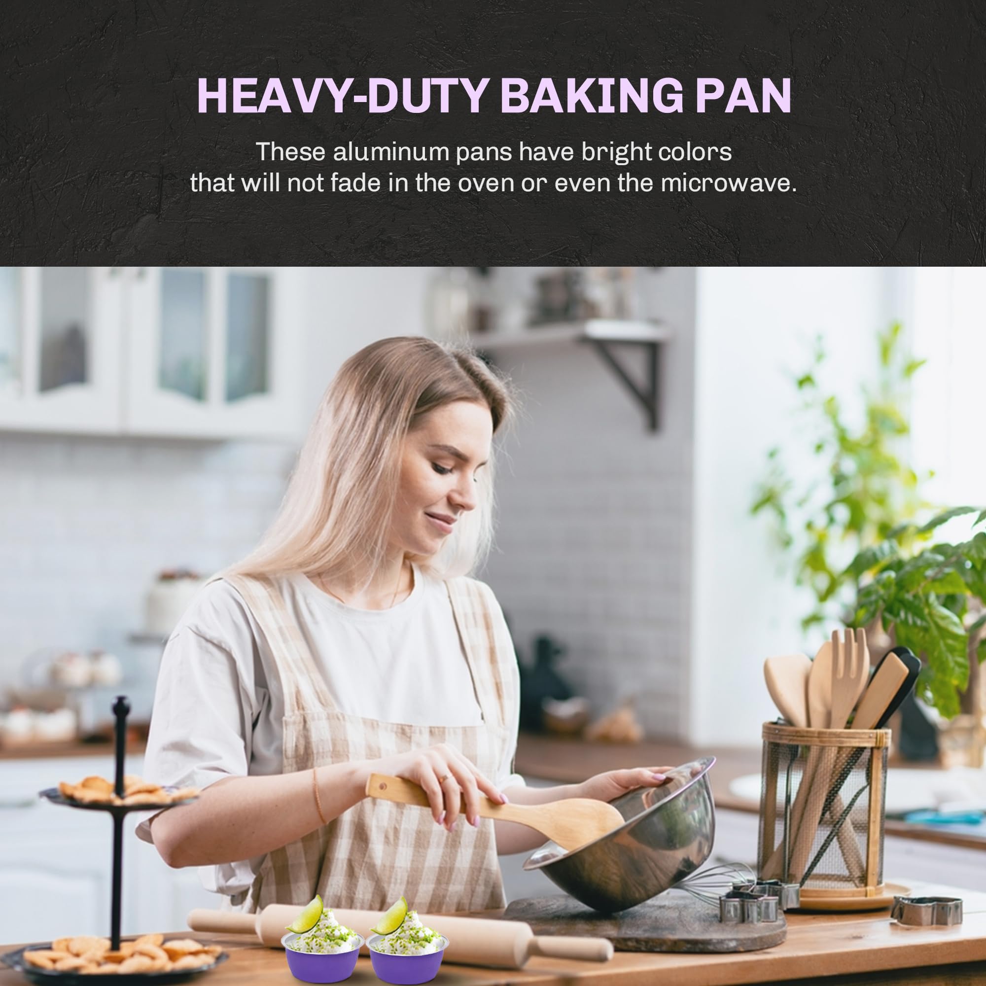 KitchenDance 4oz Disposable Colored Aluminum Foil Baking Cups - 1000-Pack Purple Mini Dessert Pans for Creme Brulee, Cupcakes, Muffins & Candy Making - Perfect for Home Baking, Party Treats & Commercial Kitchen Use