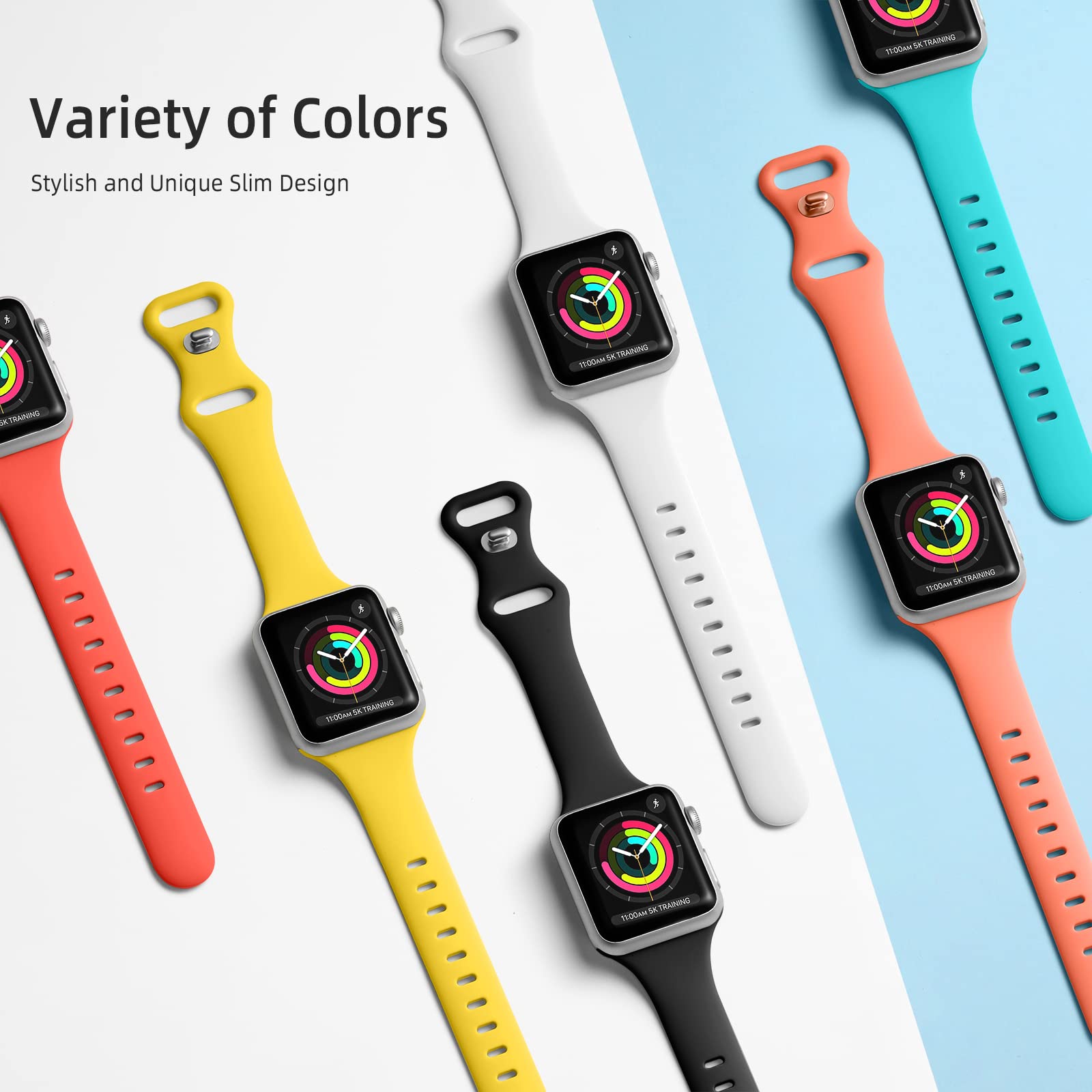 Lerobo 6 Pack Slim Silicone Bands Compatible with Apple Watch 38mm 42mm 40mm 44mm 41mm 45mm - Thin Lightweight Sport Strap for iWatch Series 8/7/SE/6/5/4/3/2/1/Ultra - Perfect for Gym, Running, Swimming & Everyday Wear - Unisex Design for Men & Women