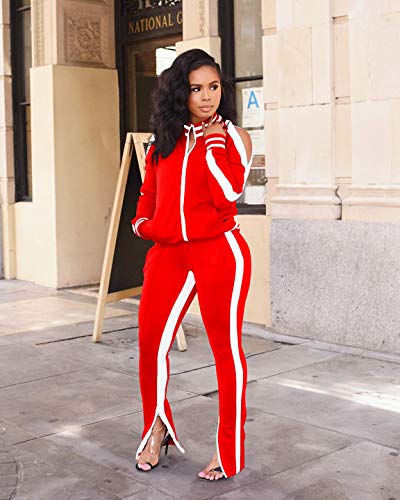Choichic Women's Jogging Suits Set - Stylish Zipper Hoodie & Wide Leg Slit Pants Tracksuit for Running, Yoga, Gym & Lounge Wear