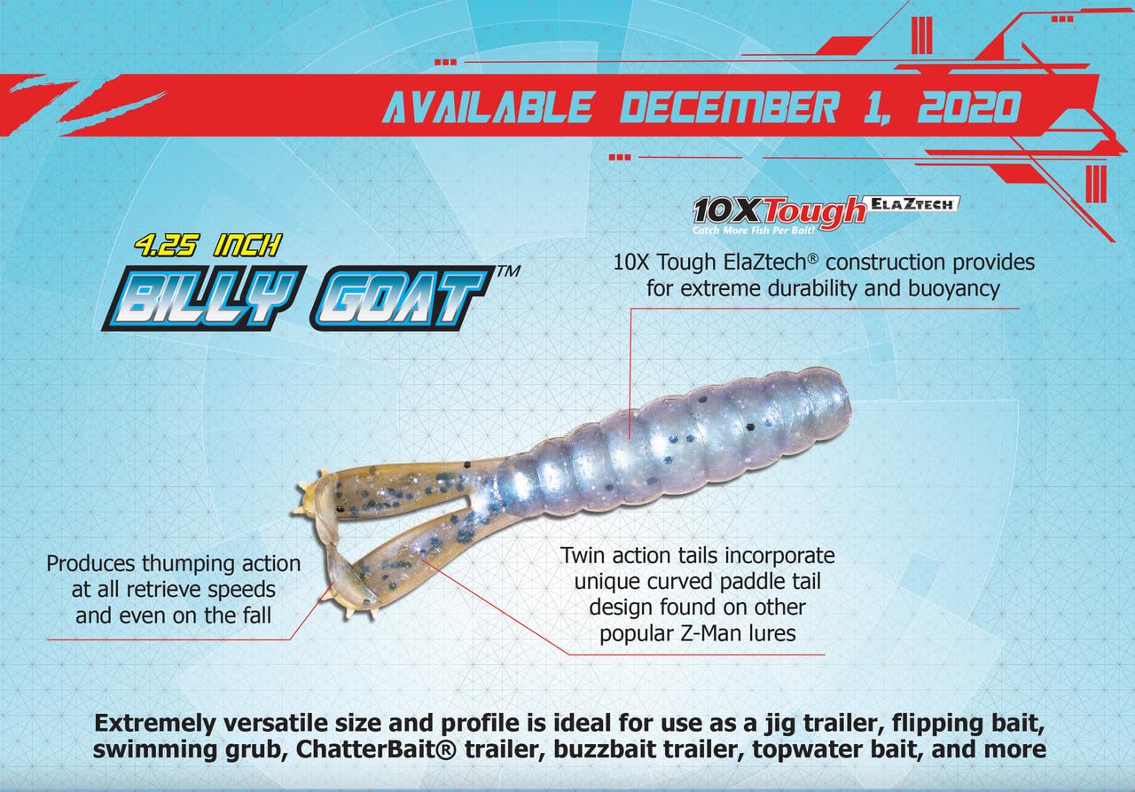 Z-MAN GT 425 Billy Goat Fishing Lures 3-Pack - Premium Soft Plastic Baits for Bass Fishing | Perfect for Freshwater & Saltwater Angling